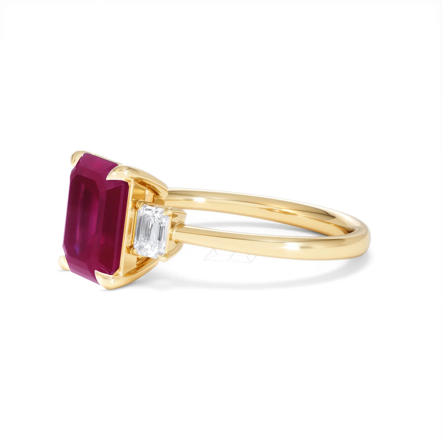 Solene 2.50ct Emerald Cut Lab Ruby and Lab Diamond 3 Stone Engagement Ring in 18K Yellow Gold - Image 76