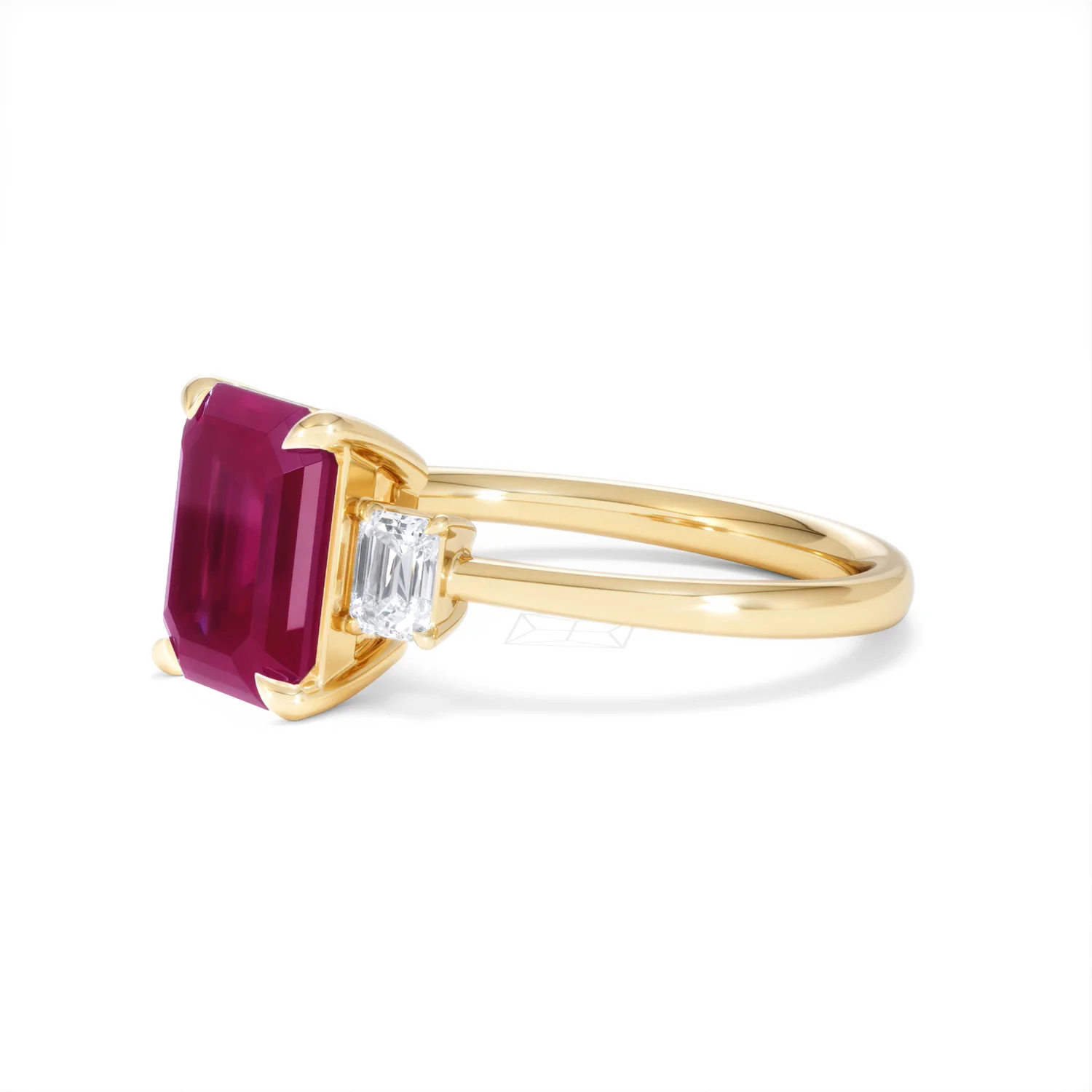 Solene 2.50ct Emerald Cut Lab Ruby and Lab Diamond 3 Stone Engagement Ring in 18K Yellow Gold - Image 77