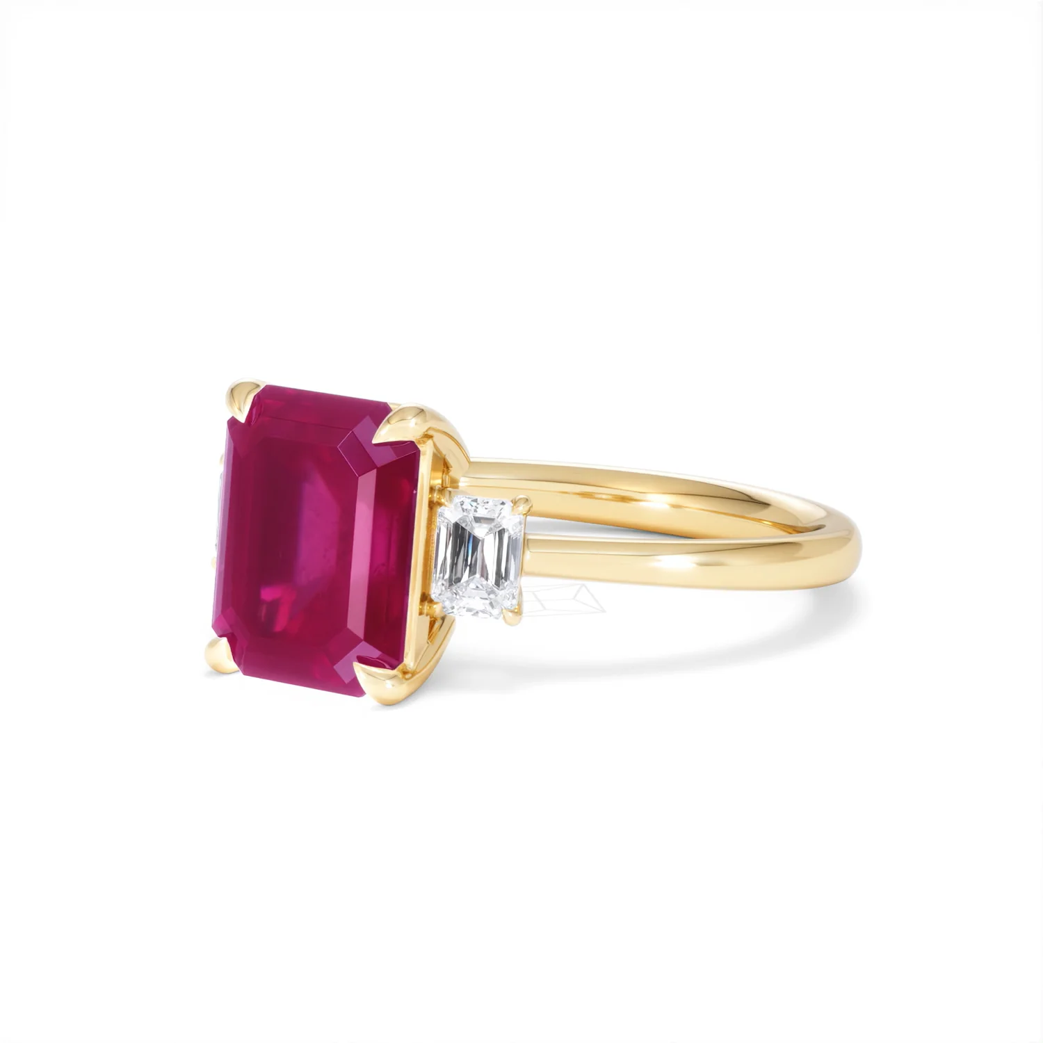 Solene 2.50ct Emerald Cut Lab Ruby and Lab Diamond 3 Stone Engagement Ring in 18K Yellow Gold - Image 81