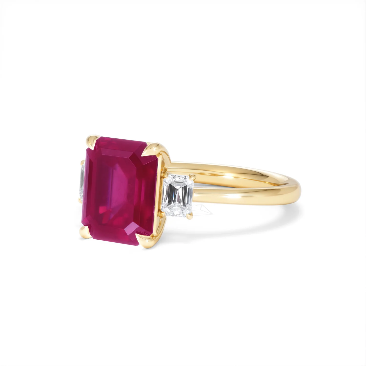 Solene 2.50ct Emerald Cut Lab Ruby and Lab Diamond 3 Stone Engagement Ring in 18K Yellow Gold - Image 82
