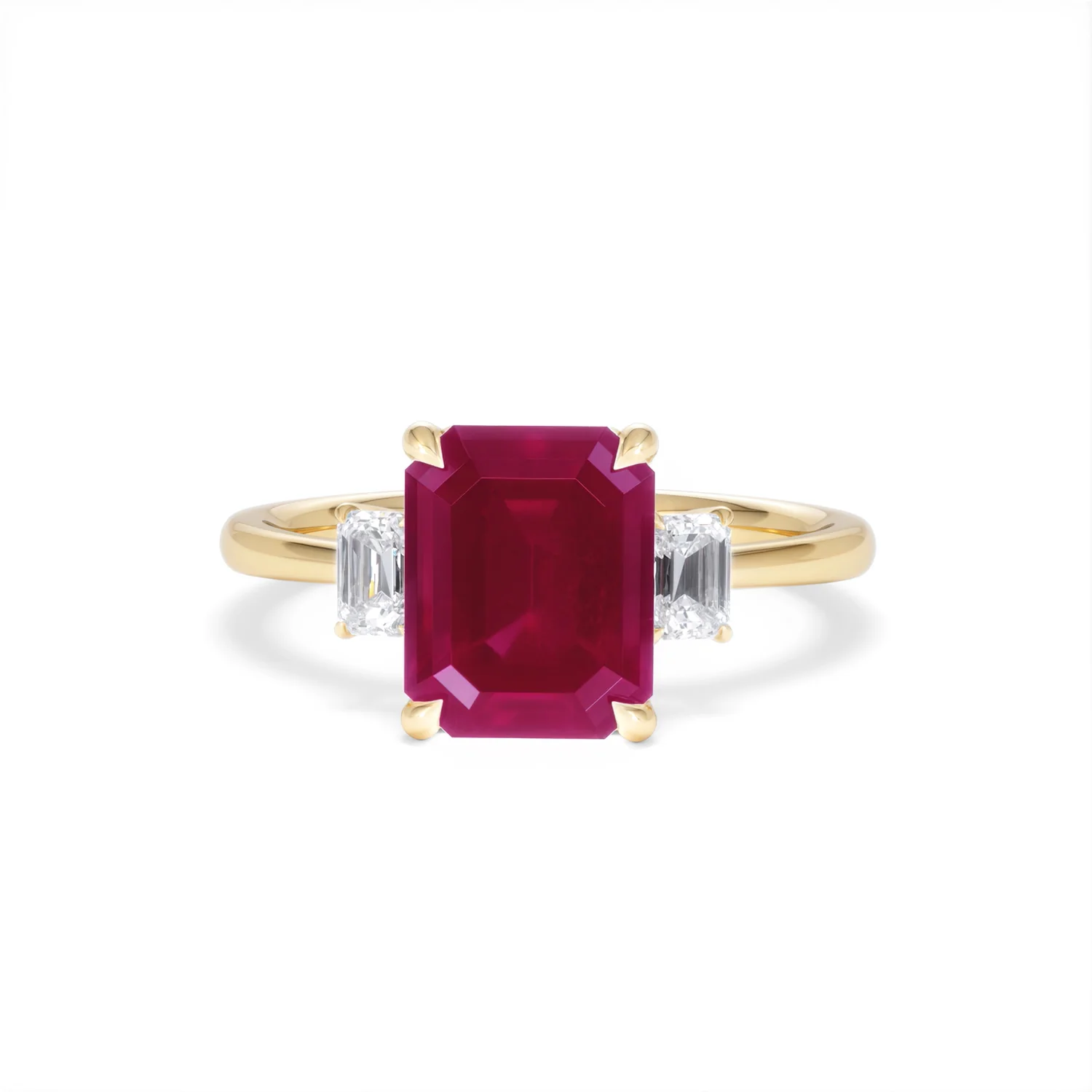 Solene 2.50ct Emerald Cut Lab Ruby and Lab Diamond 3 Stone Engagement Ring in 18K Yellow Gold - Image 88