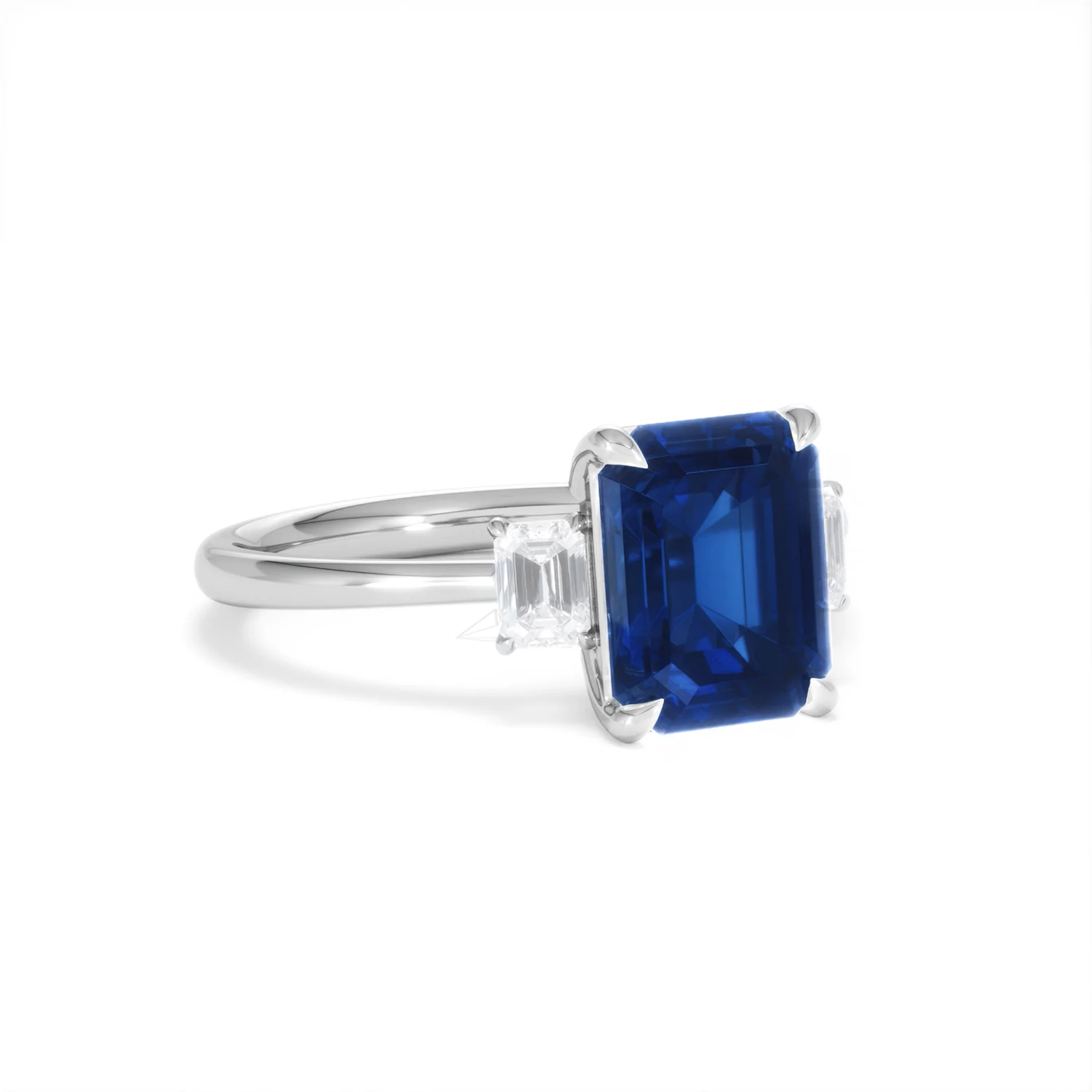 Solene 2.50ct Emerald Cut Lab Sapphire and Lab Diamond 3 Stone Engament Ring in 18K White Gold - Image 15