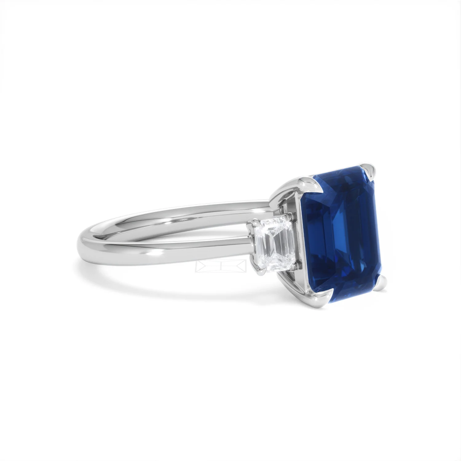 Solene 2.50ct Emerald Cut Lab Sapphire and Lab Diamond 3 Stone Engament Ring in 18K White Gold - Image 19