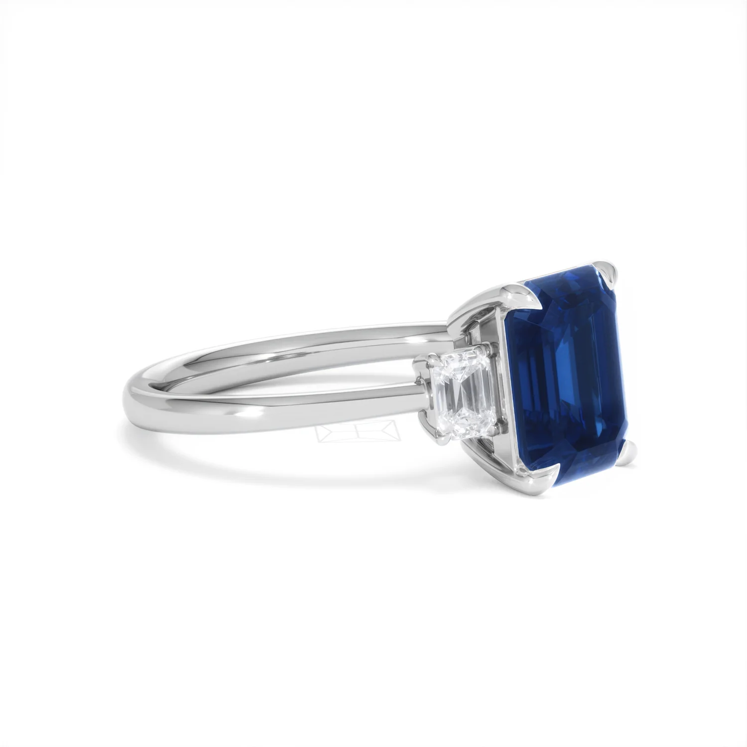 Solene 2.50ct Emerald Cut Lab Sapphire and Lab Diamond 3 Stone Engament Ring in 18K White Gold - Image 20
