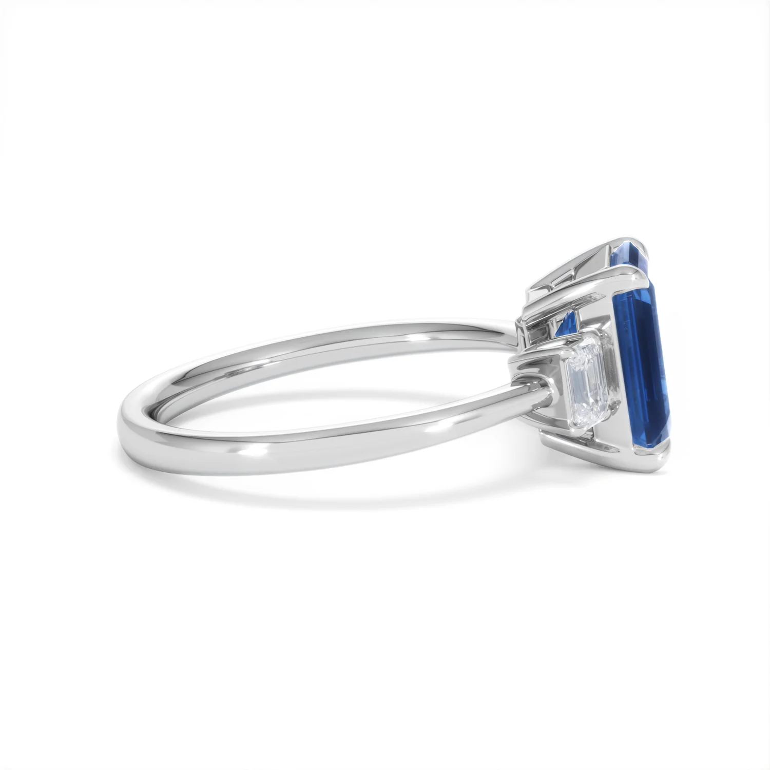 Solene 2.50ct Emerald Cut Lab Sapphire and Lab Diamond 3 Stone Engament Ring in 18K White Gold - Image 28