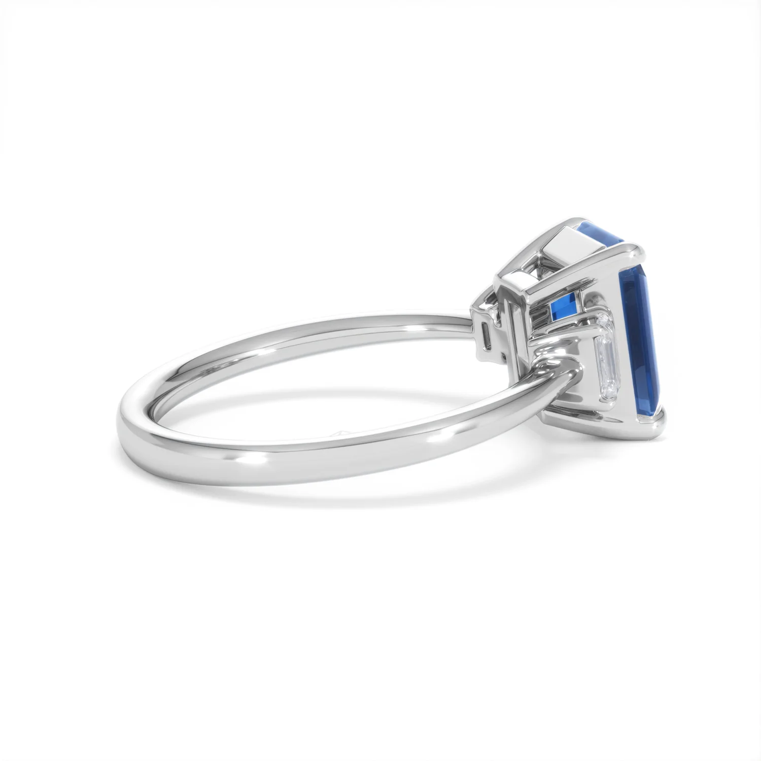 Solene 2.50ct Emerald Cut Lab Sapphire and Lab Diamond 3 Stone Engament Ring in 18K White Gold - Image 33