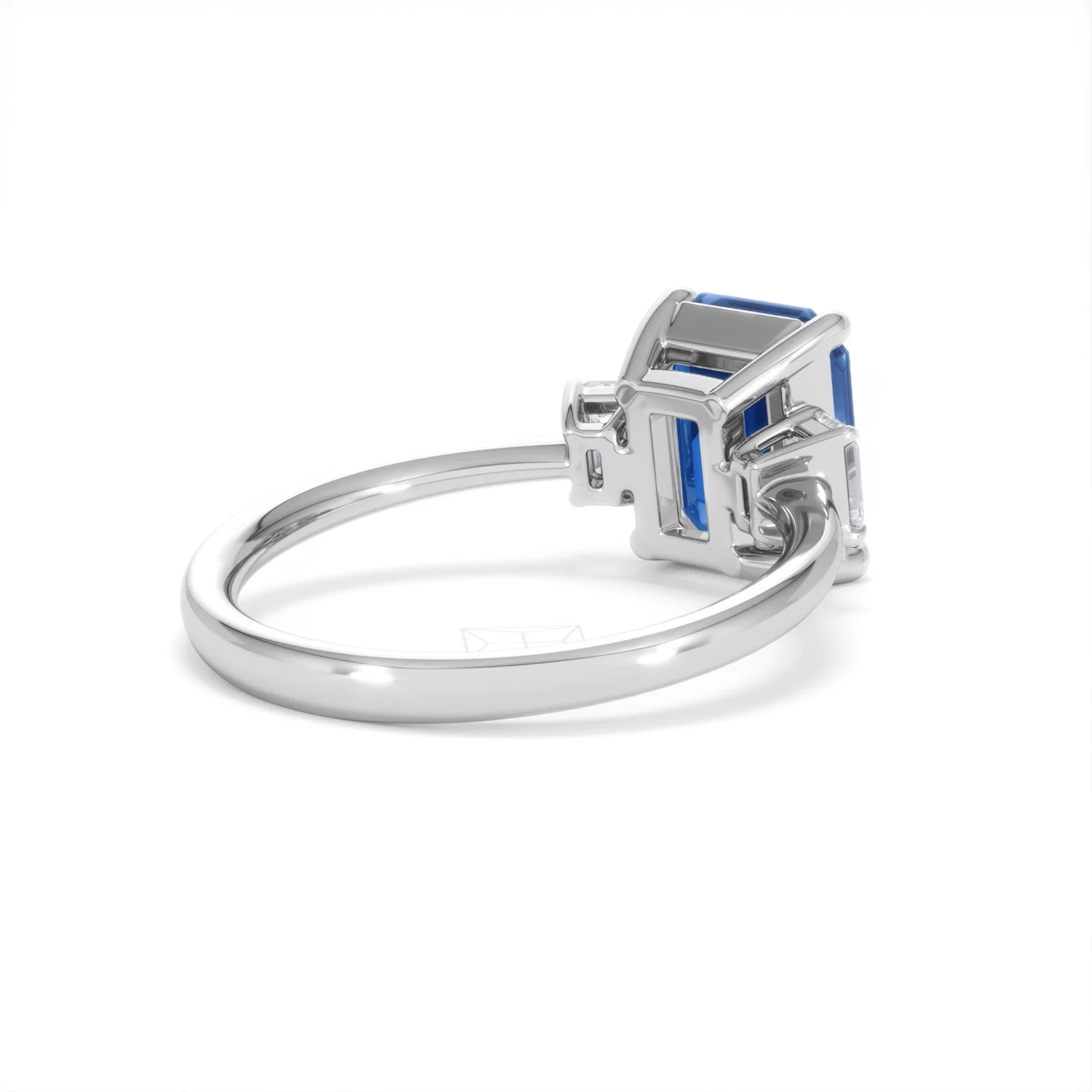 Solene 2.50ct Emerald Cut Lab Sapphire and Lab Diamond 3 Stone Engament Ring in 18K White Gold - Image 40