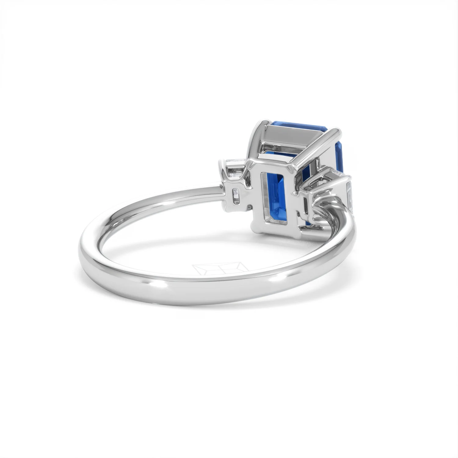 Solene 2.50ct Emerald Cut Lab Sapphire and Lab Diamond 3 Stone Engament Ring in 18K White Gold - Image 42