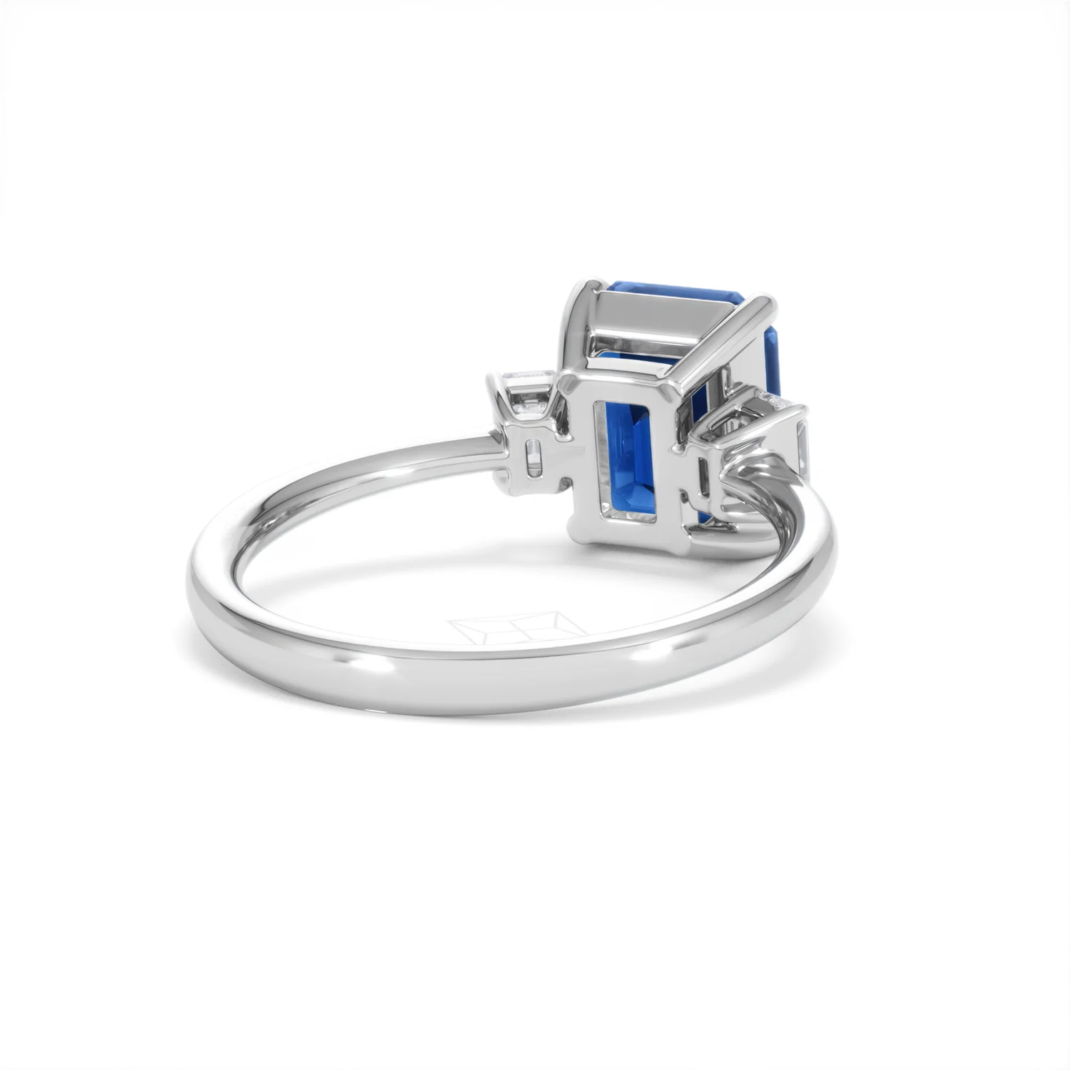 Solene 2.50ct Emerald Cut Lab Sapphire and Lab Diamond 3 Stone Engament Ring in 18K White Gold - Image 43