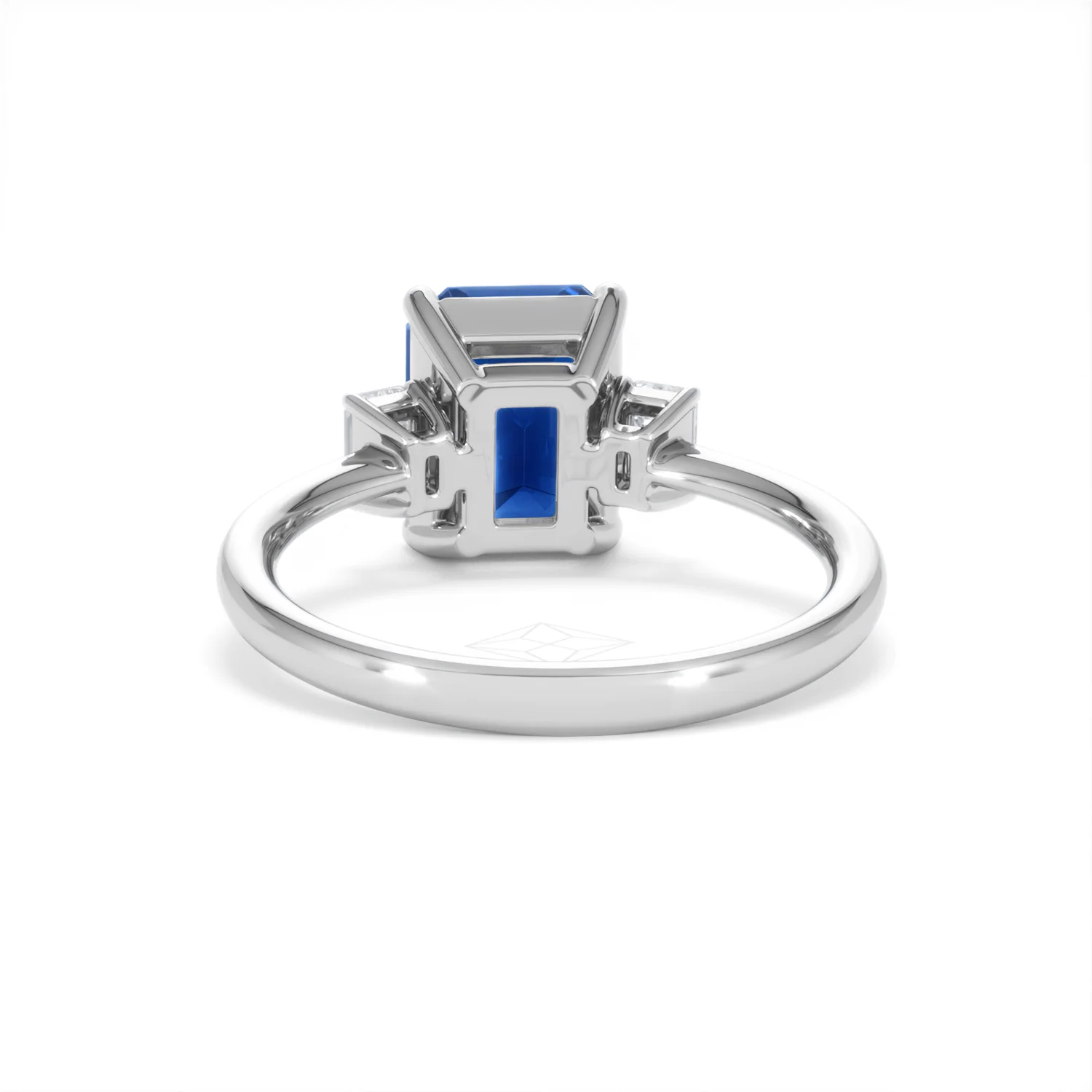 Solene 2.50ct Emerald Cut Lab Sapphire and Lab Diamond 3 Stone Engament Ring in 18K White Gold - Image 50