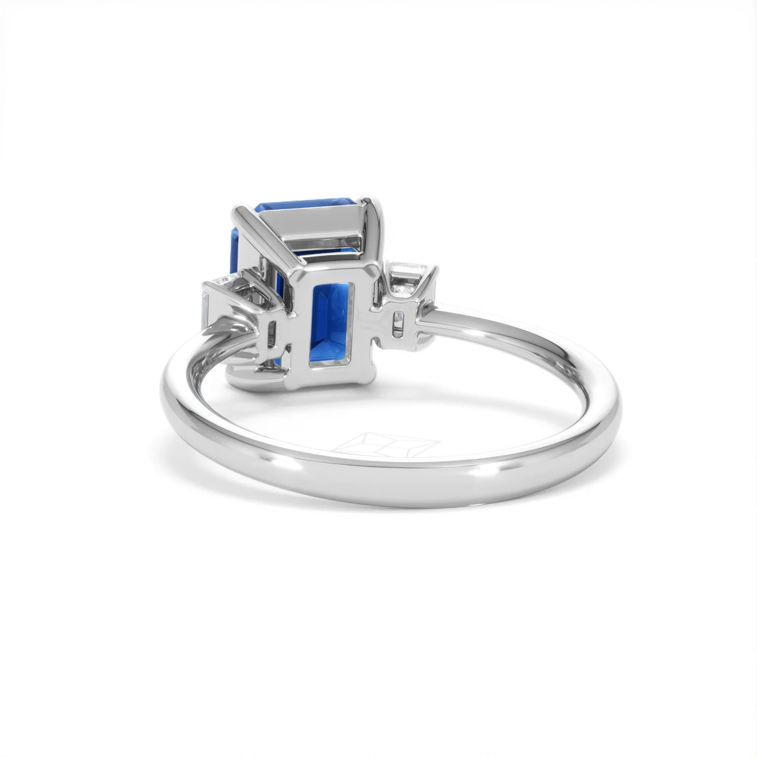 Solene 2.50ct Emerald Cut Lab Sapphire and Lab Diamond 3 Stone Engament Ring in 18K White Gold - Image 53