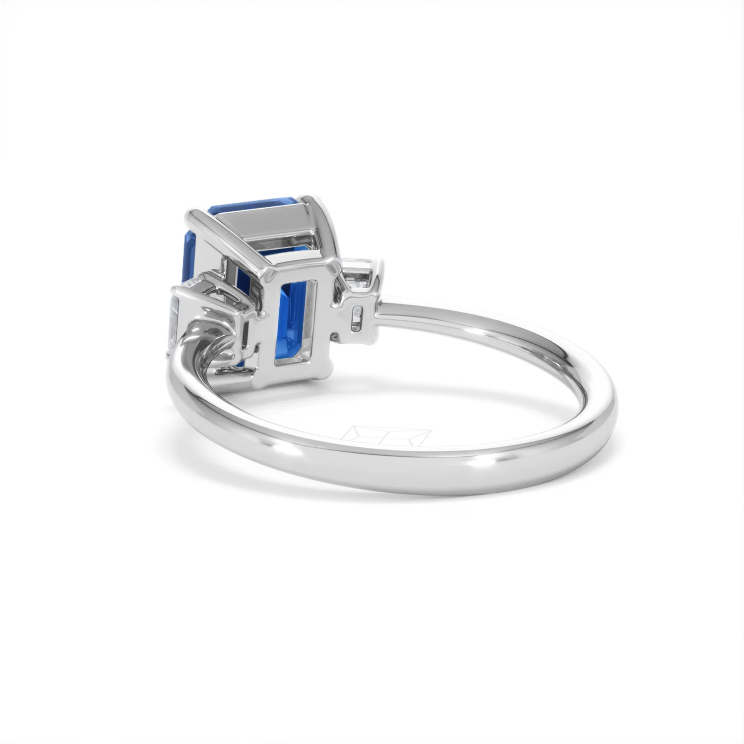 Solene 2.50ct Emerald Cut Lab Sapphire and Lab Diamond 3 Stone Engament Ring in 18K White Gold - Image 56