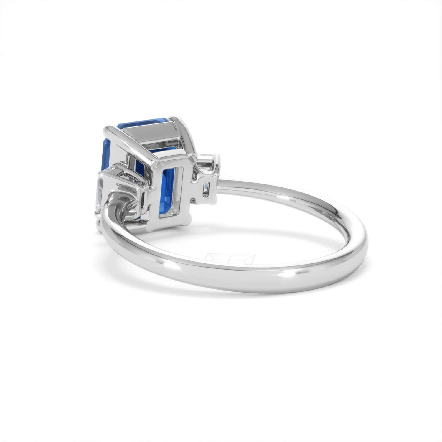 Solene 2.50ct Emerald Cut Lab Sapphire and Lab Diamond 3 Stone Engament Ring in 18K White Gold - Image 57