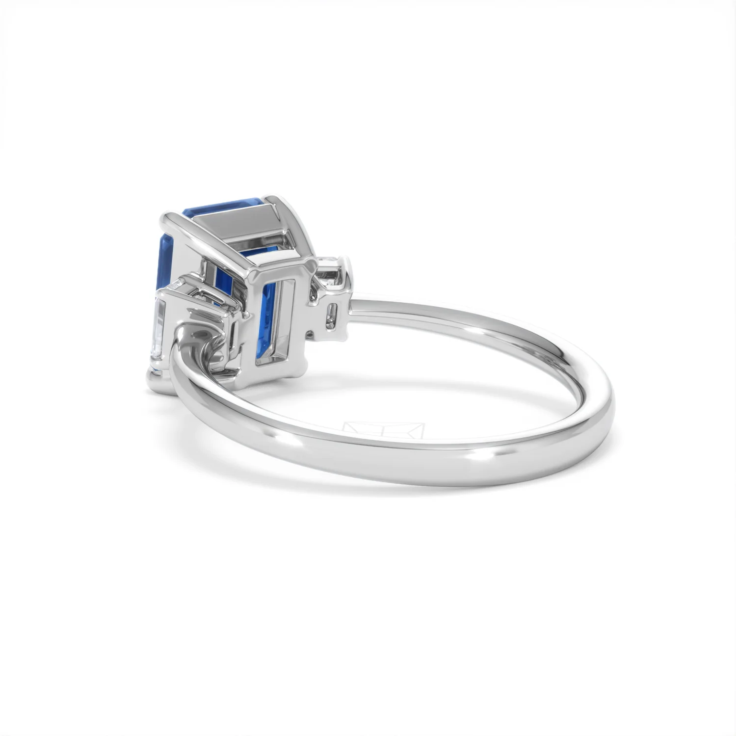 Solene 2.50ct Emerald Cut Lab Sapphire and Lab Diamond 3 Stone Engament Ring in 18K White Gold - Image 58