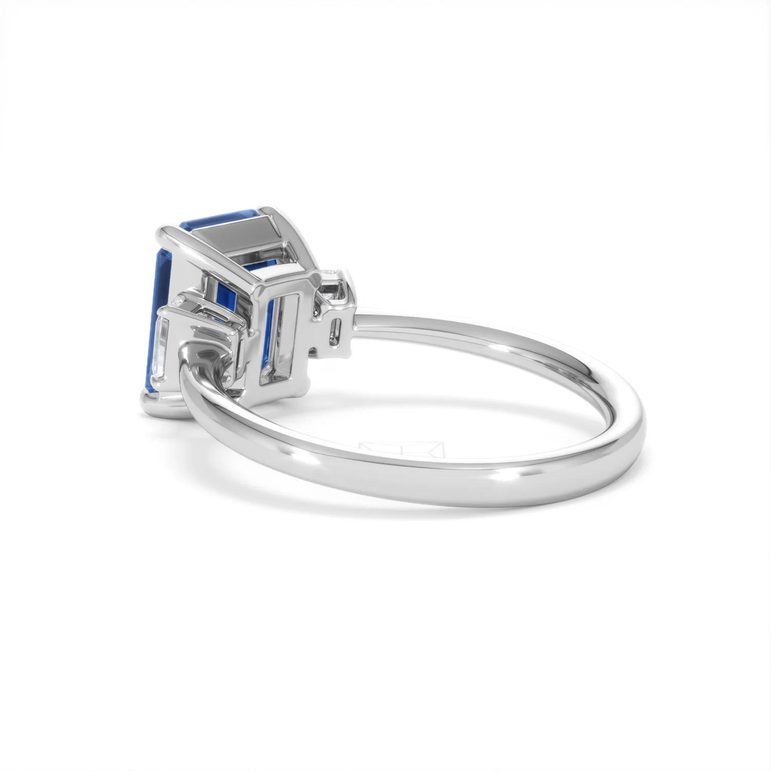 Solene 2.50ct Emerald Cut Lab Sapphire and Lab Diamond 3 Stone Engament Ring in 18K White Gold - Image 59