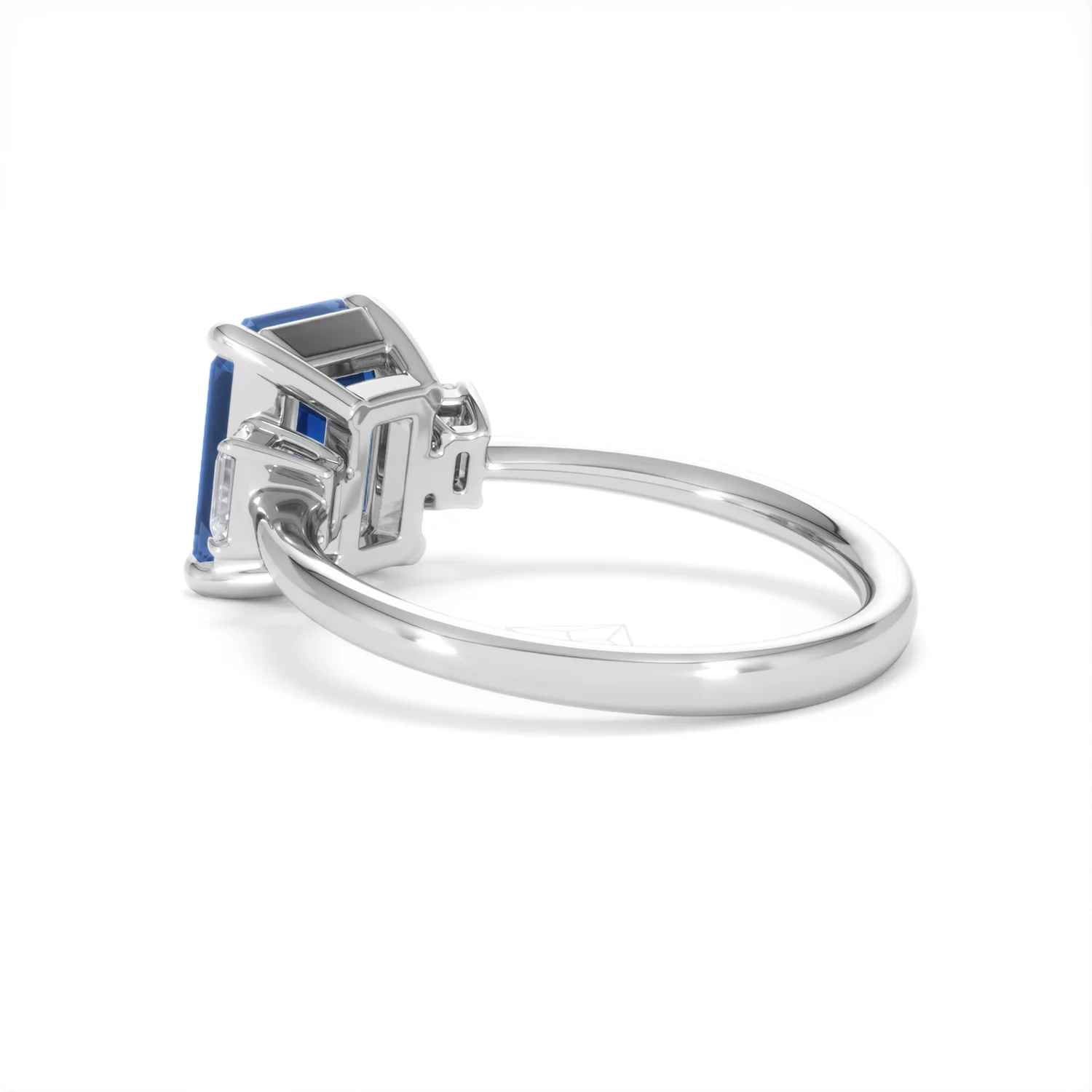 Solene 2.50ct Emerald Cut Lab Sapphire and Lab Diamond 3 Stone Engament Ring in 18K White Gold - Image 60
