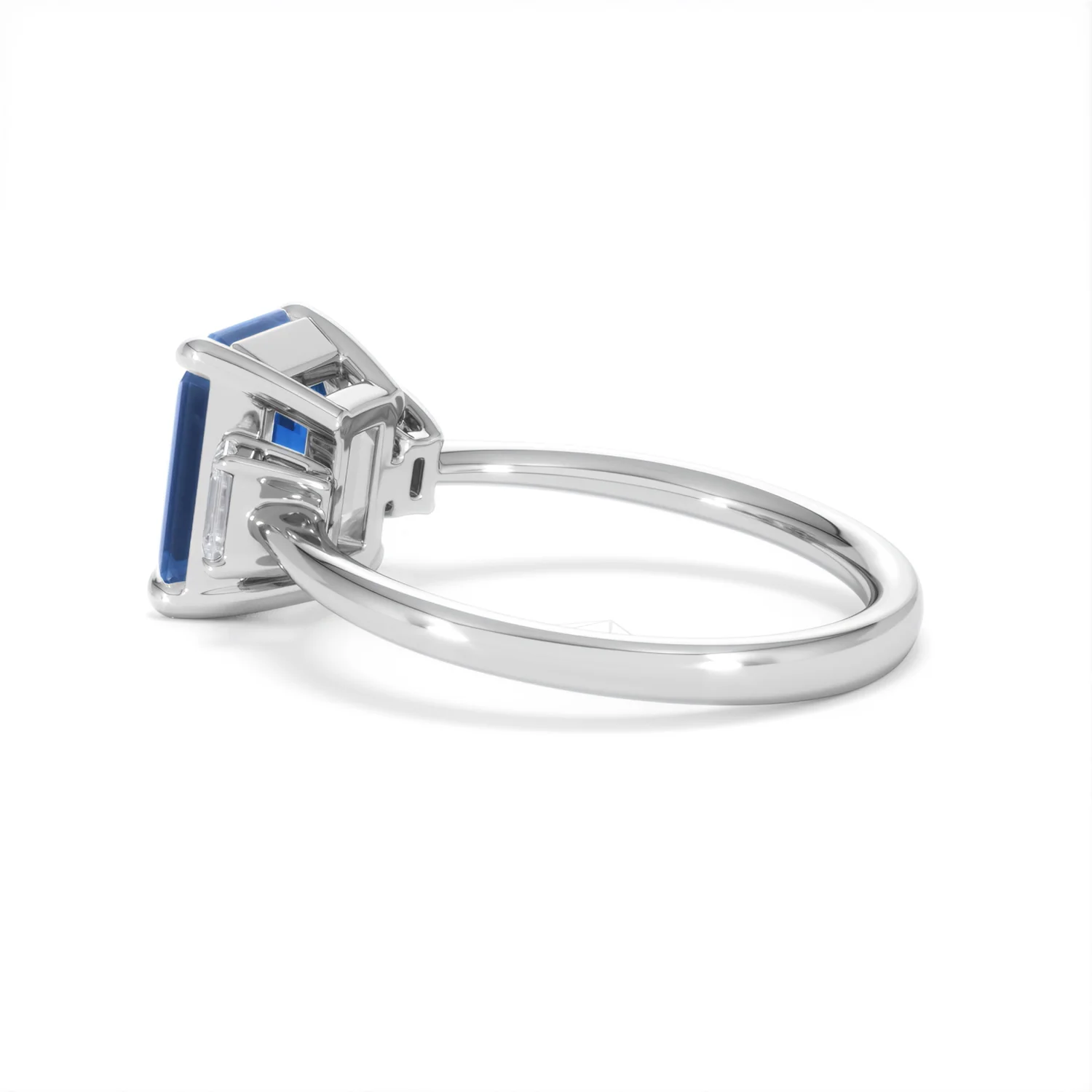 Solene 2.50ct Emerald Cut Lab Sapphire and Lab Diamond 3 Stone Engament Ring in 18K White Gold - Image 63