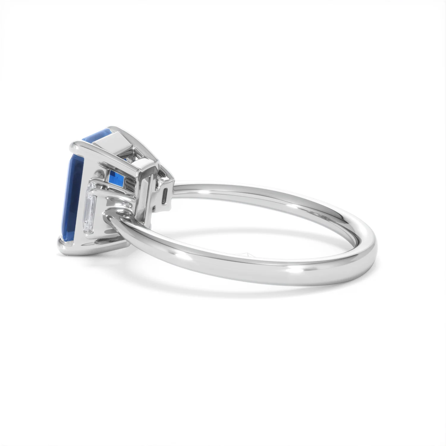 Solene 2.50ct Emerald Cut Lab Sapphire and Lab Diamond 3 Stone Engament Ring in 18K White Gold - Image 64