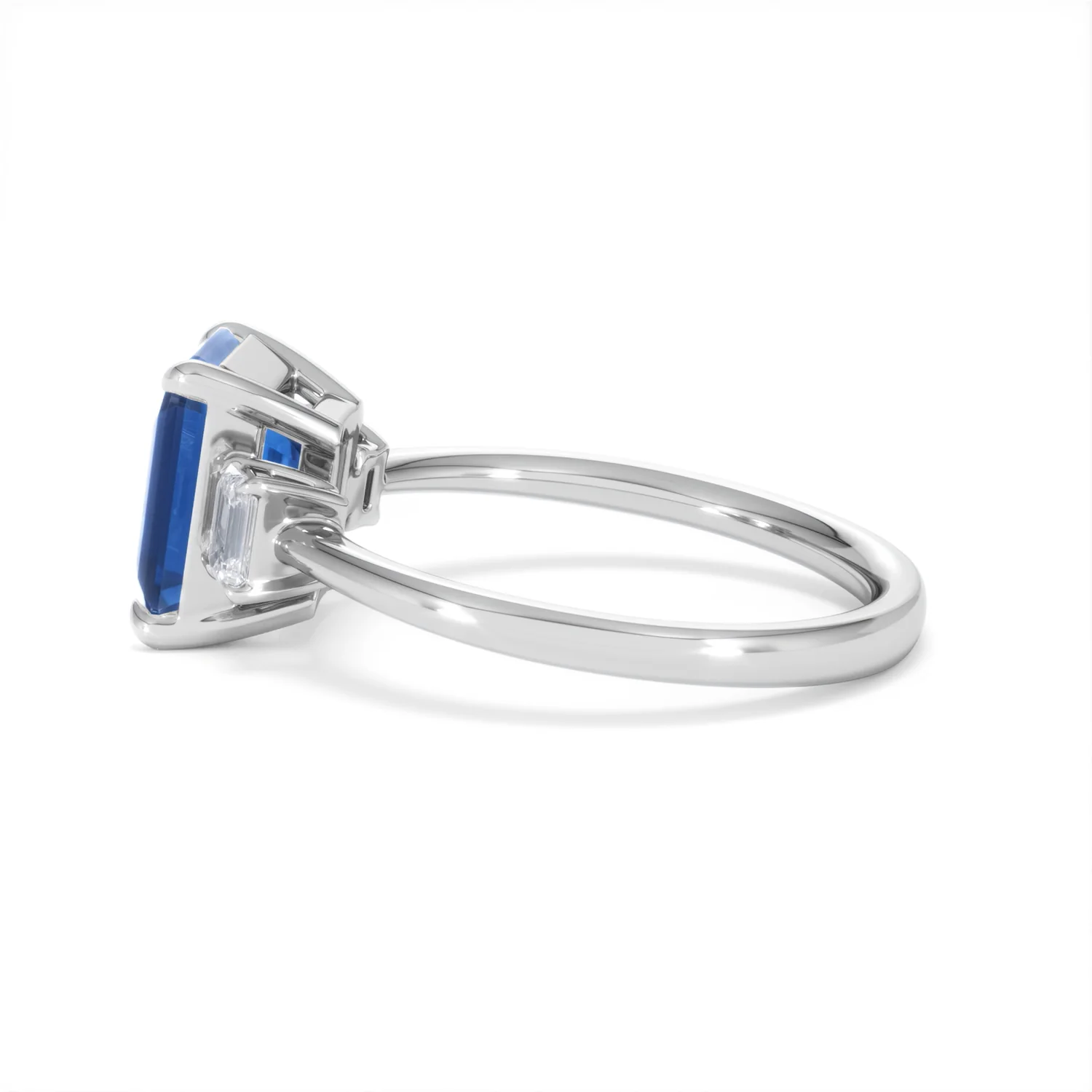 Solene 2.50ct Emerald Cut Lab Sapphire and Lab Diamond 3 Stone Engament Ring in 18K White Gold - Image 67