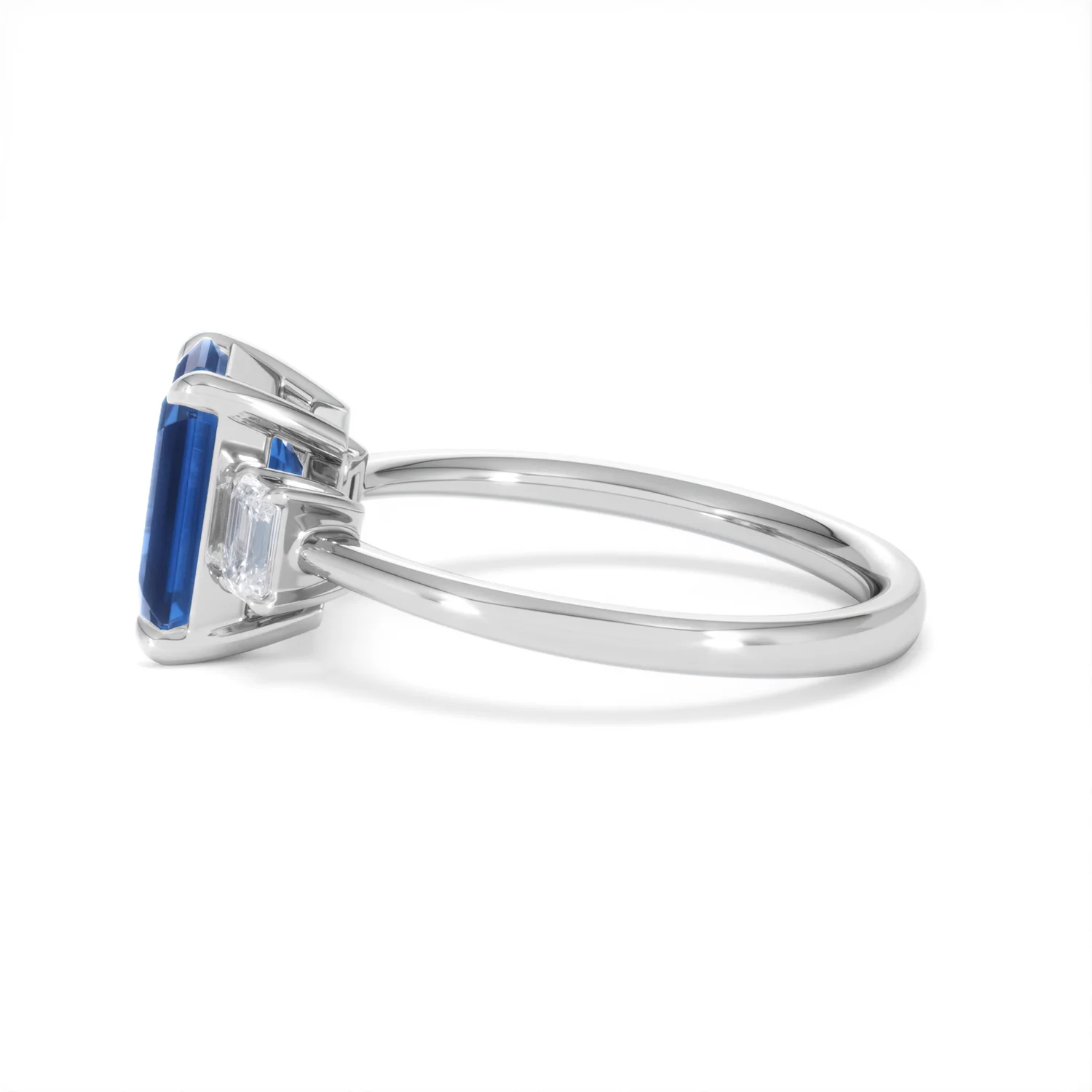 Solene 2.50ct Emerald Cut Lab Sapphire and Lab Diamond 3 Stone Engament Ring in 18K White Gold - Image 69