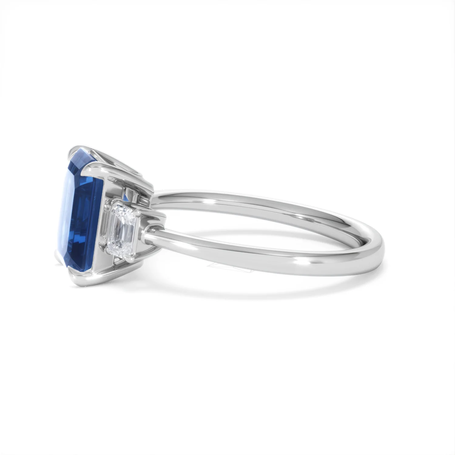 Solene 2.50ct Emerald Cut Lab Sapphire and Lab Diamond 3 Stone Engament Ring in 18K White Gold - Image 72