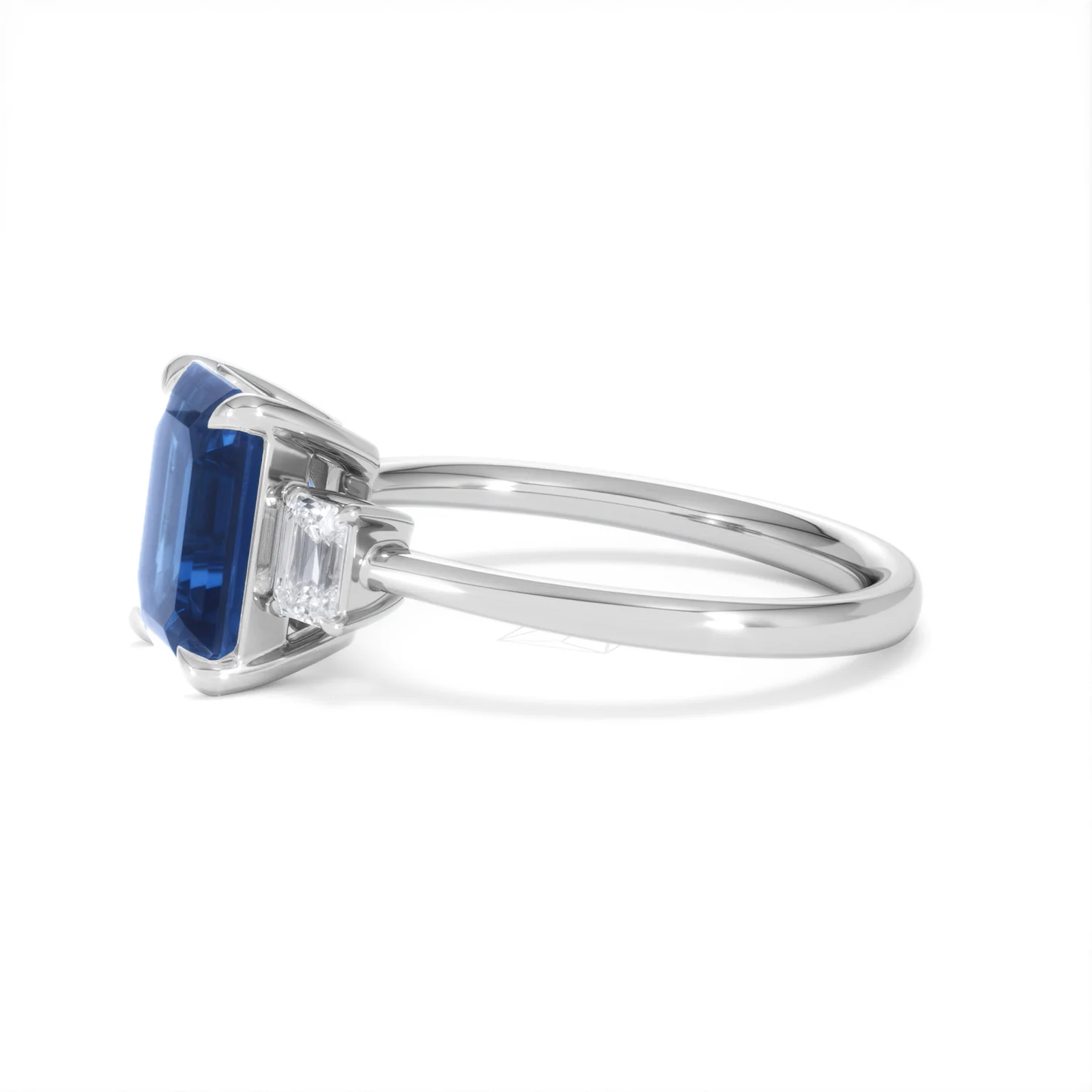Solene 2.50ct Emerald Cut Lab Sapphire and Lab Diamond 3 Stone Engament Ring in 18K White Gold - Image 73