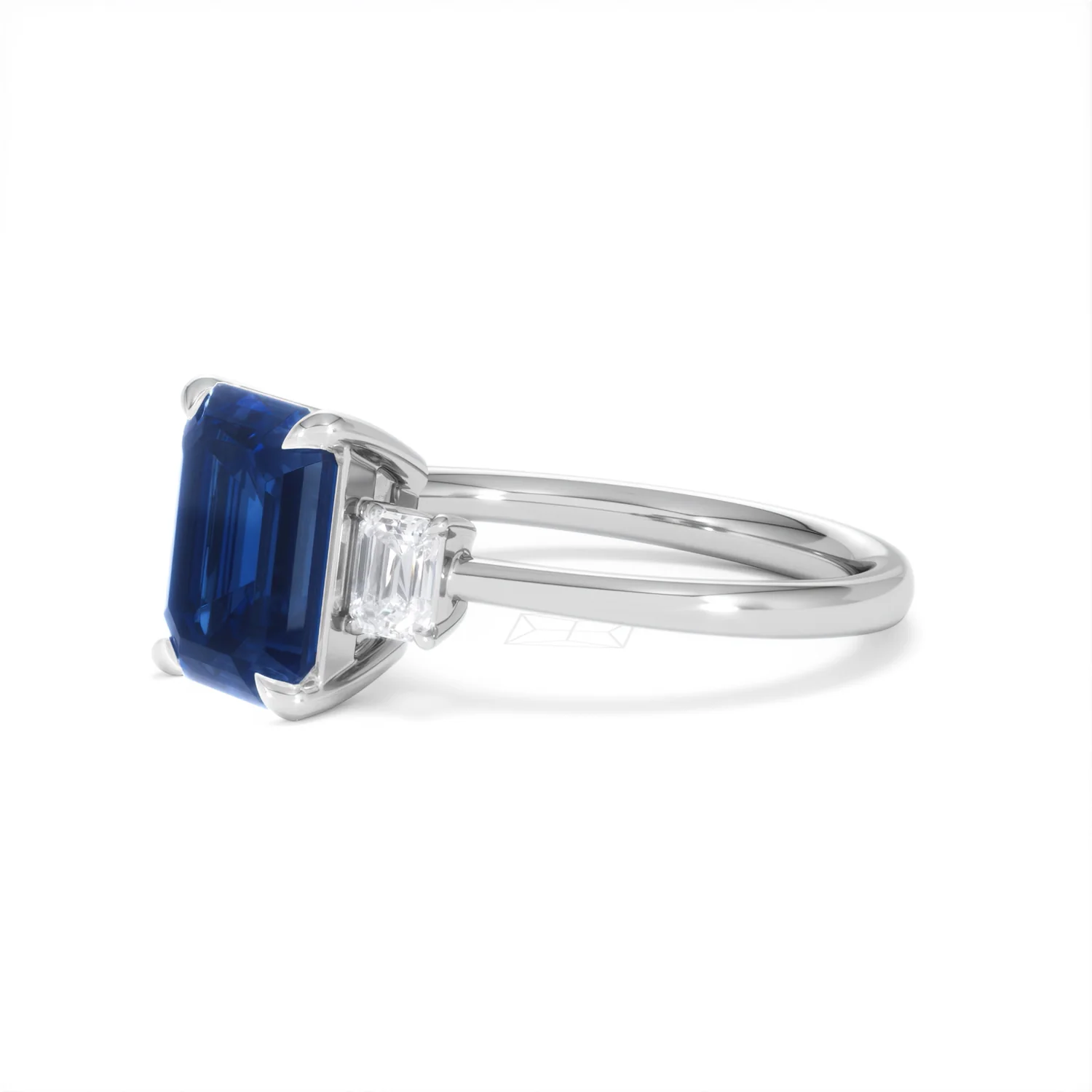 Solene 2.50ct Emerald Cut Lab Sapphire and Lab Diamond 3 Stone Engament Ring in 18K White Gold - Image 77