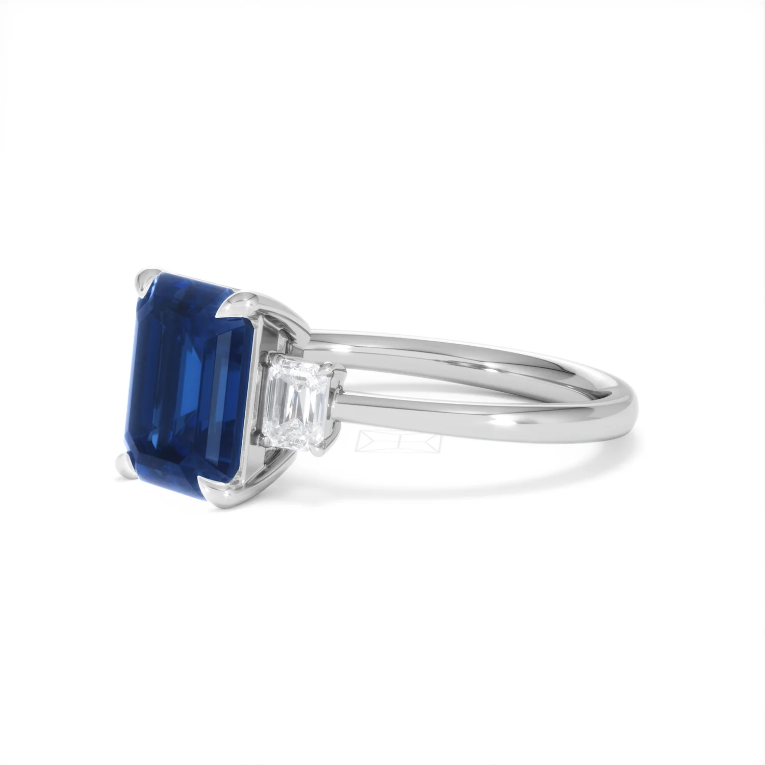 Solene 2.50ct Emerald Cut Lab Sapphire and Lab Diamond 3 Stone Engament Ring in 18K White Gold - Image 78