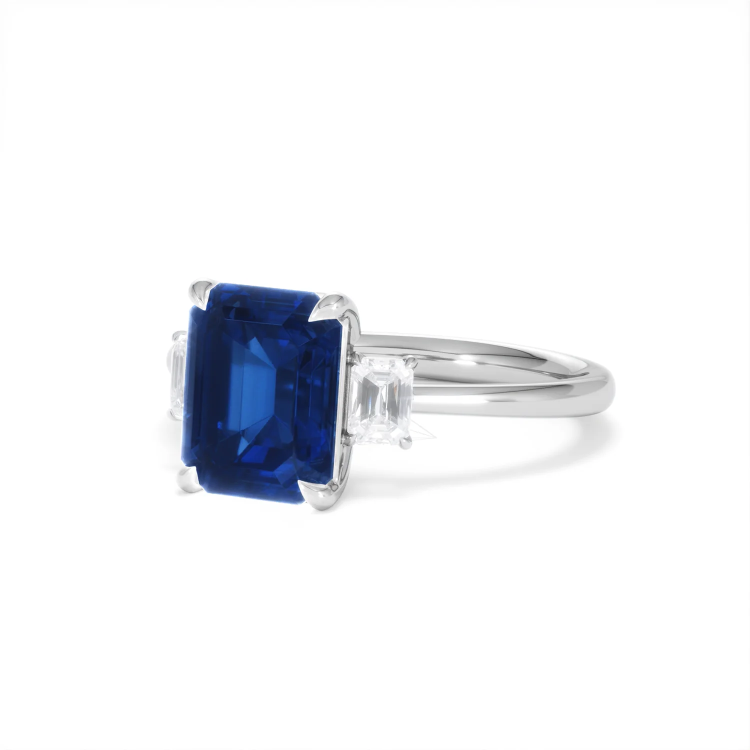 Solene 2.50ct Emerald Cut Lab Sapphire and Lab Diamond 3 Stone Engament Ring in 18K White Gold - Image 83