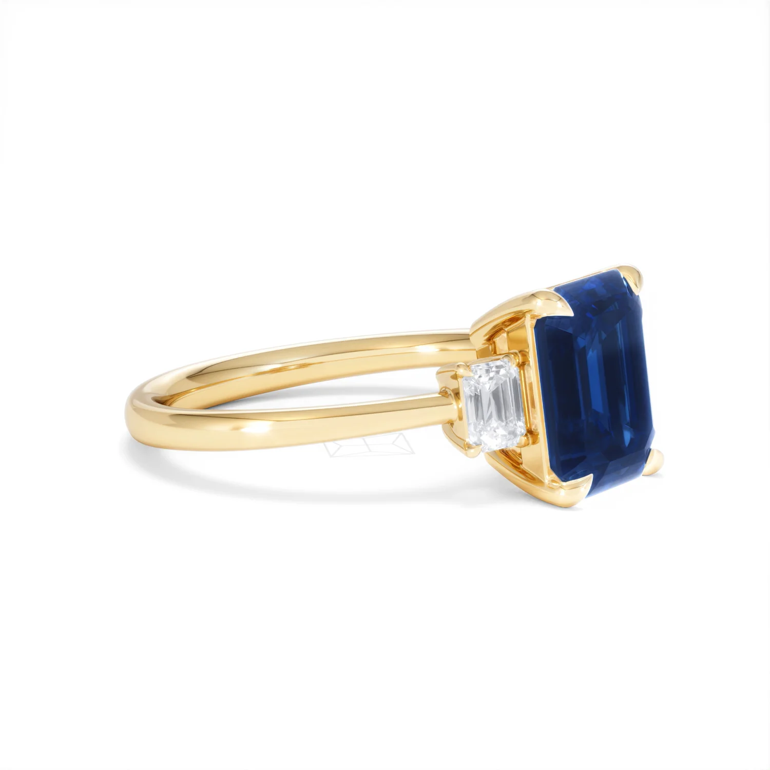 Solene 2.50ct Emerald Cut Lab Sapphire and Lab Diamond 3 Stone Engament Ring in 18K Yellow Gold - Image 21
