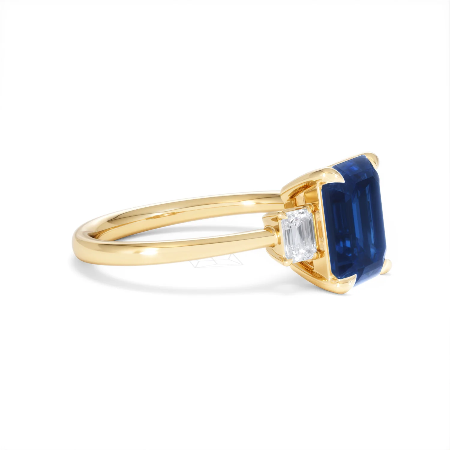 Solene 2.50ct Emerald Cut Lab Sapphire and Lab Diamond 3 Stone Engament Ring in 18K Yellow Gold - Image 22