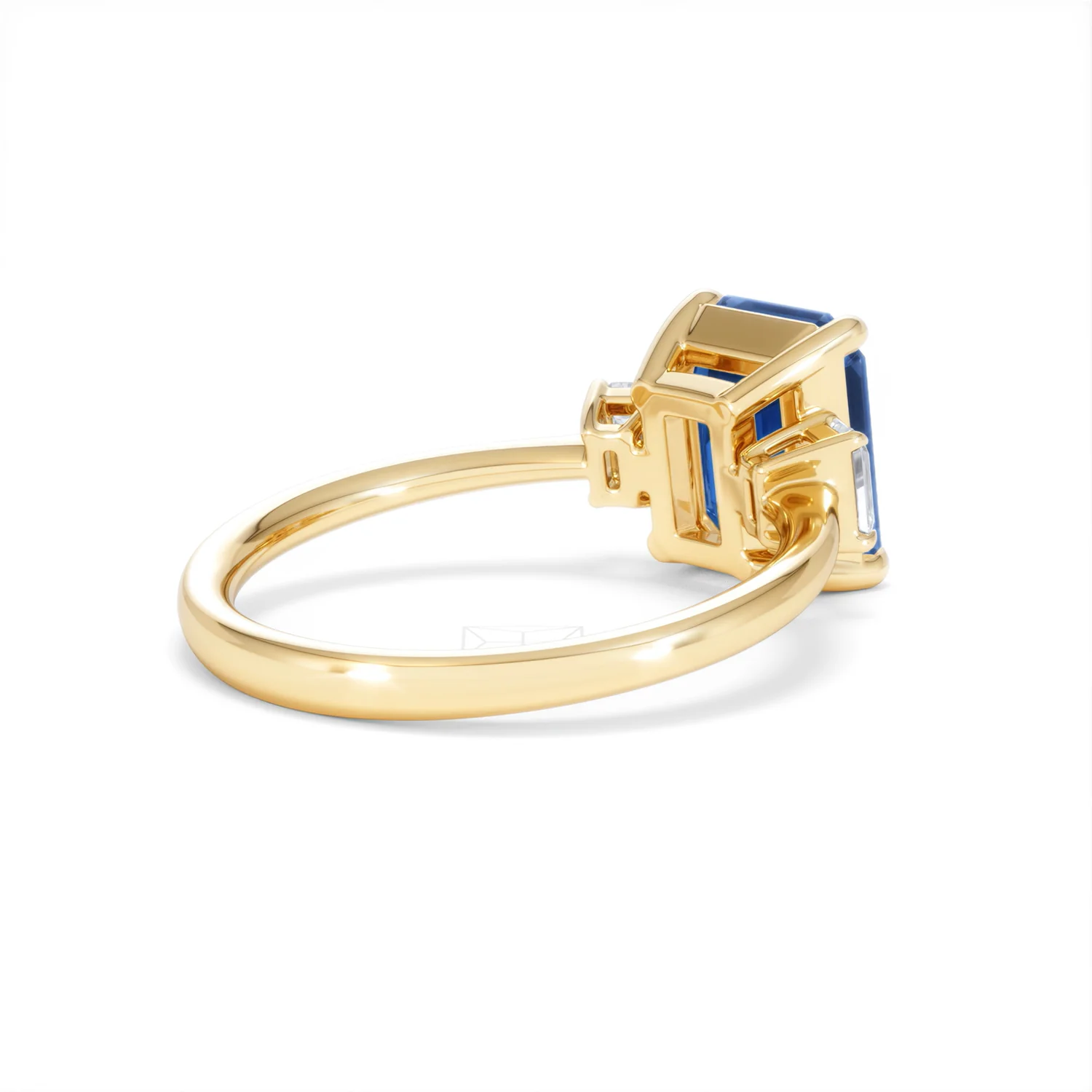 Solene 2.50ct Emerald Cut Lab Sapphire and Lab Diamond 3 Stone Engament Ring in 18K Yellow Gold - Image 39