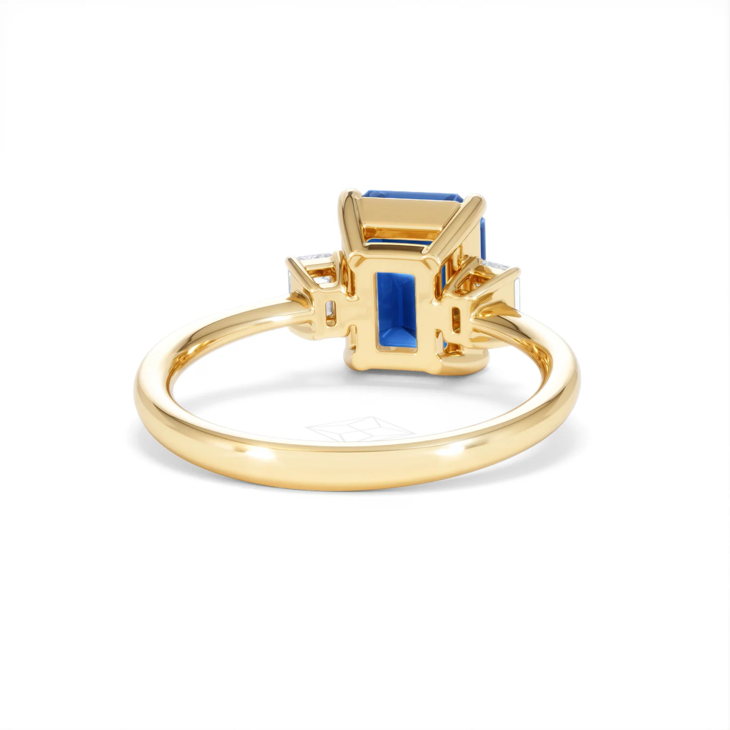 Solene 2.50ct Emerald Cut Lab Sapphire and Lab Diamond 3 Stone Engament Ring in 18K Yellow Gold - Image 46