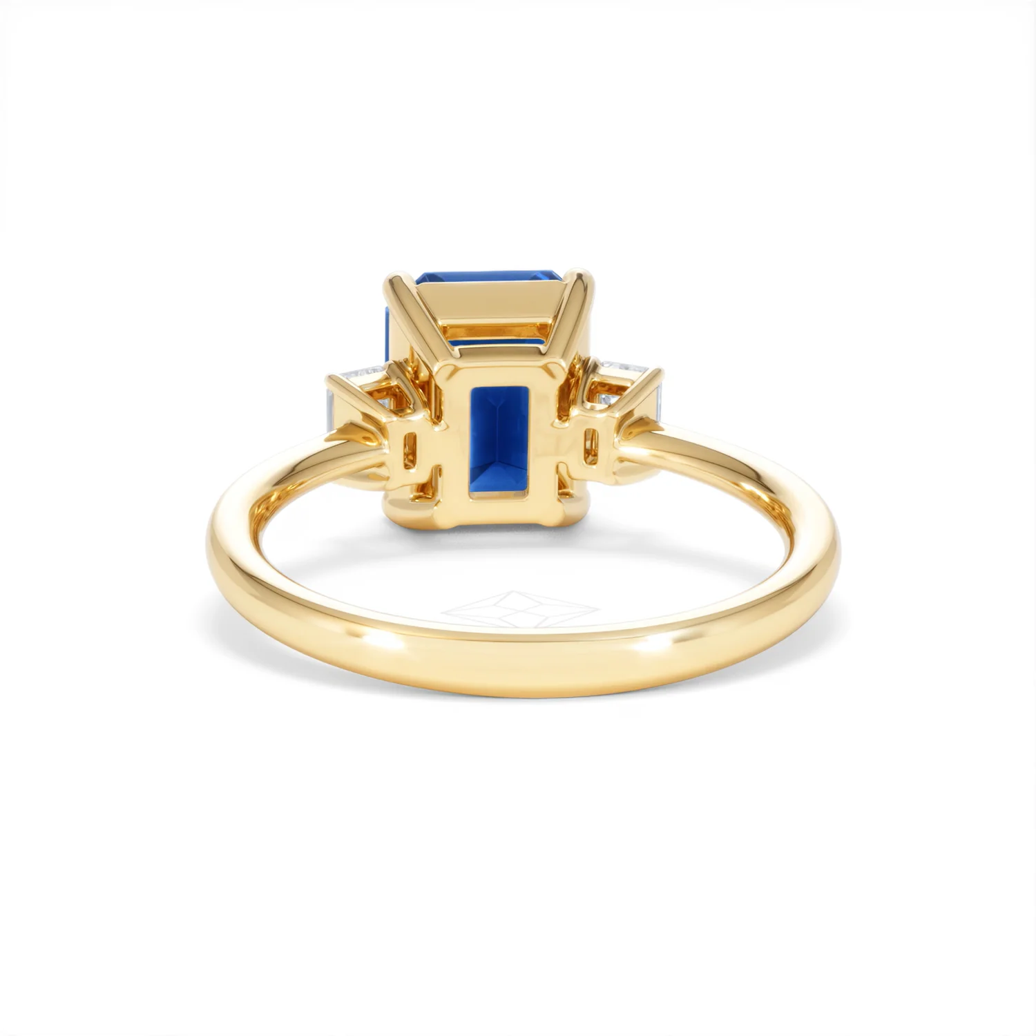 Solene 2.50ct Emerald Cut Lab Sapphire and Lab Diamond 3 Stone Engament Ring in 18K Yellow Gold - Image 50