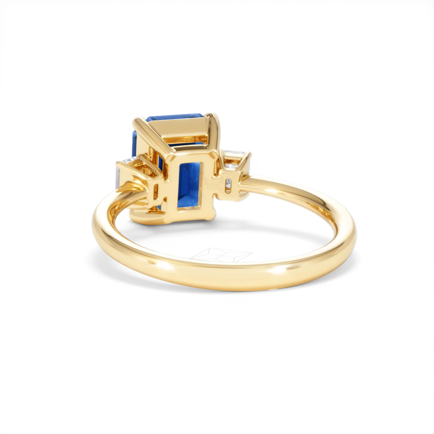 Solene 2.50ct Emerald Cut Lab Sapphire and Lab Diamond 3 Stone Engament Ring in 18K Yellow Gold - Image 53
