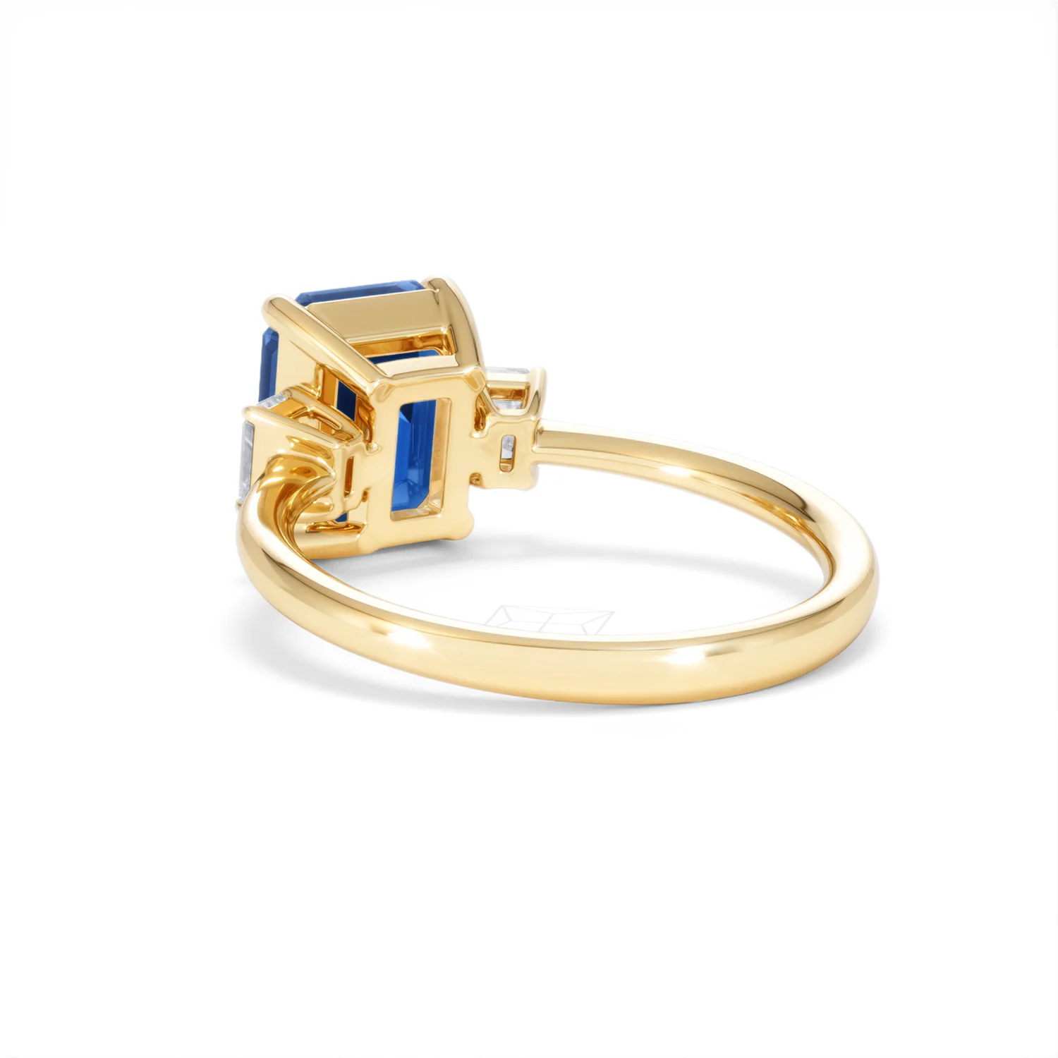 Solene 2.50ct Emerald Cut Lab Sapphire and Lab Diamond 3 Stone Engament Ring in 18K Yellow Gold - Image 56
