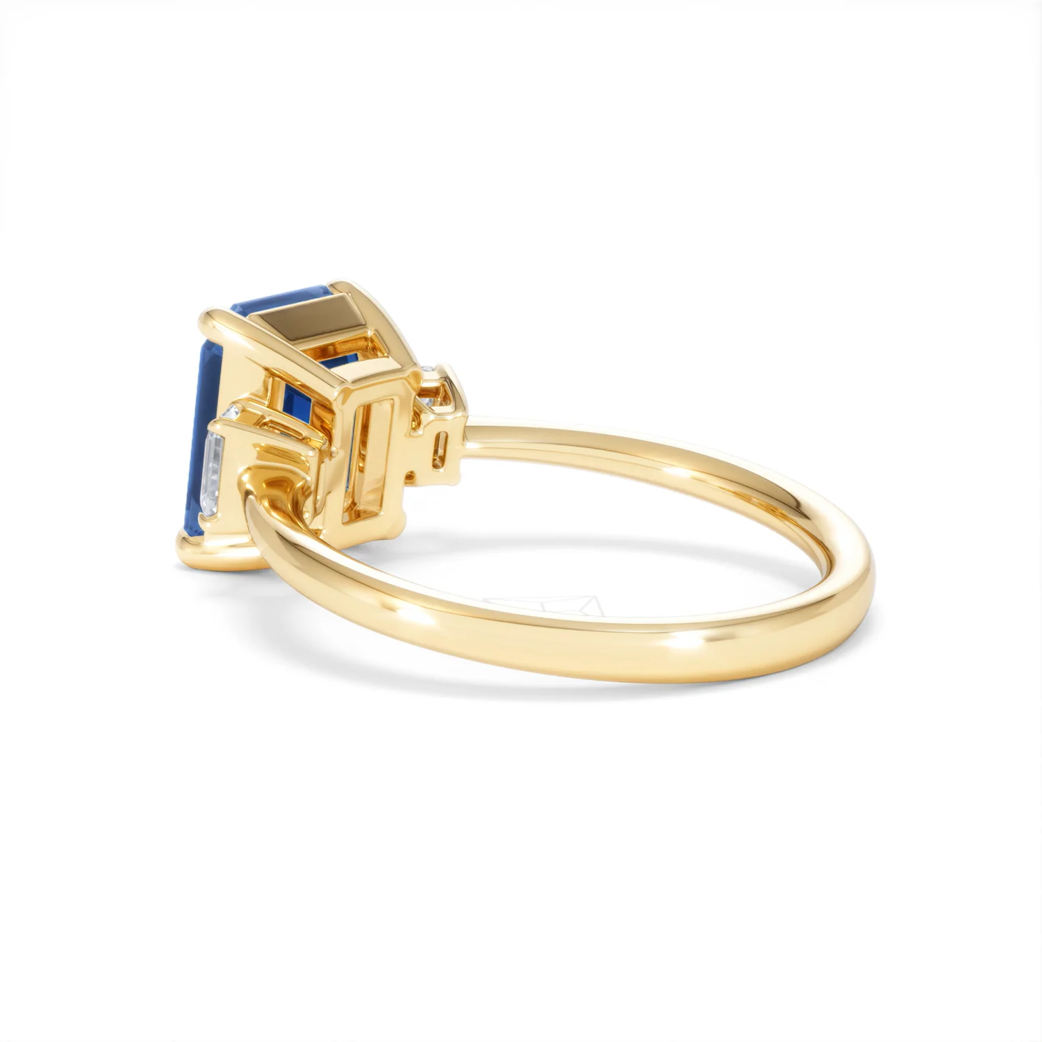Solene 2.50ct Emerald Cut Lab Sapphire and Lab Diamond 3 Stone Engament Ring in 18K Yellow Gold - Image 60