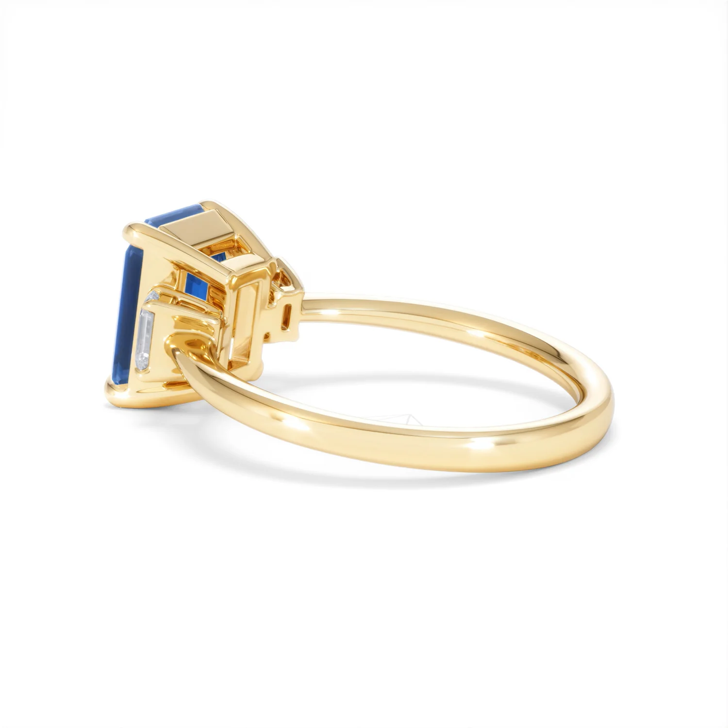 Solene 2.50ct Emerald Cut Lab Sapphire and Lab Diamond 3 Stone Engament Ring in 18K Yellow Gold - Image 62