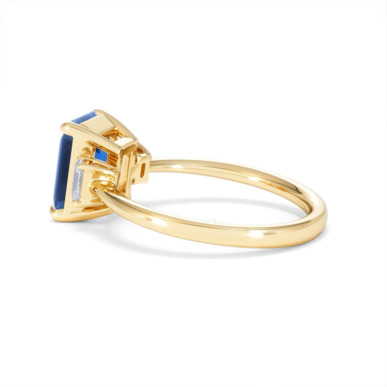 Solene 2.50ct Emerald Cut Lab Sapphire and Lab Diamond 3 Stone Engament Ring in 18K Yellow Gold - Image 64