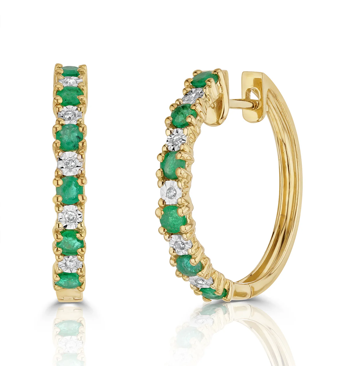Stellato 0.63ct Round Cut Emerald and Lab Diamond Hoop Earrings in 18K Gold Vermeil