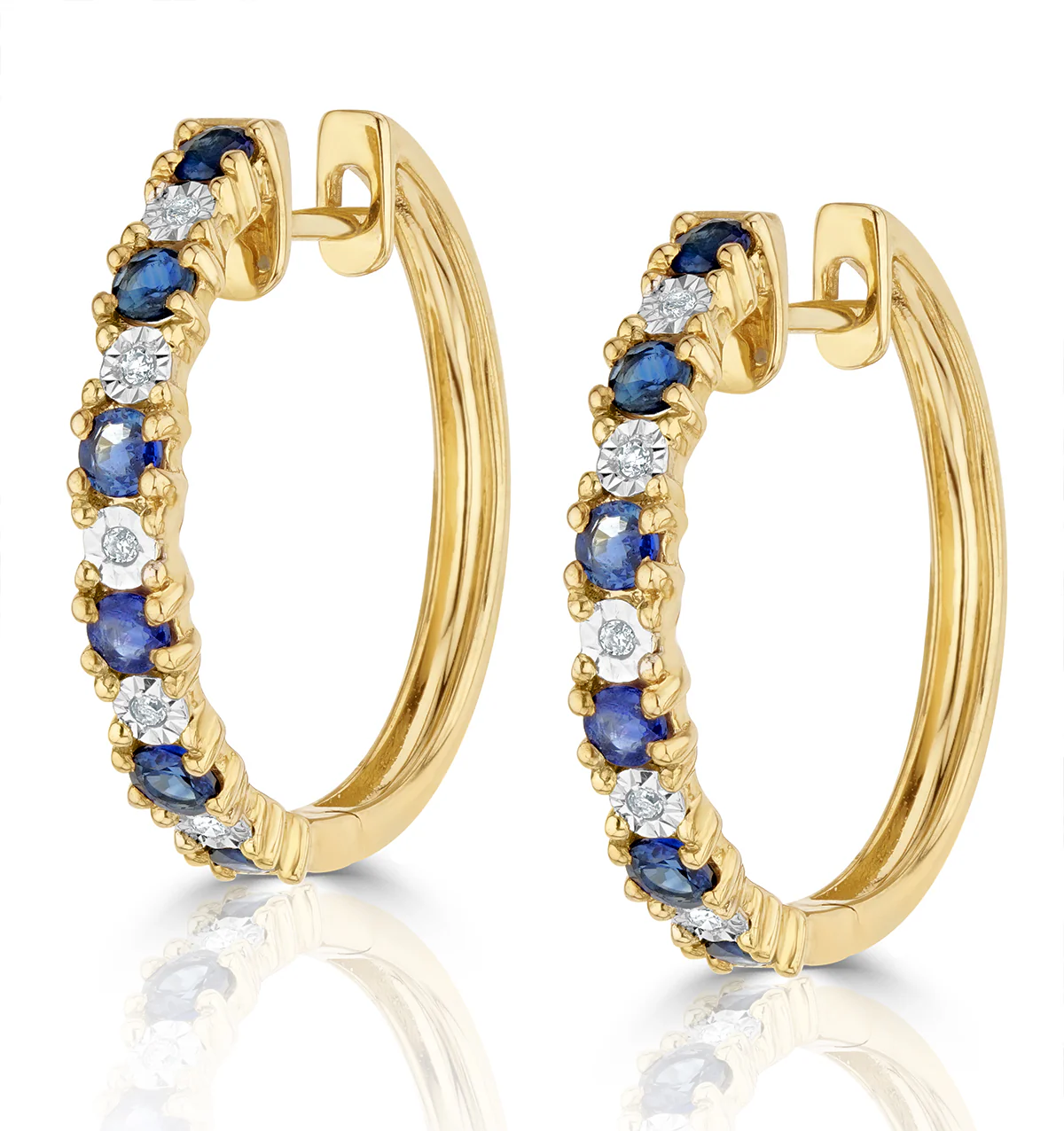 Stellato 0.71ct Round Cut Sapphire and Lab Diamond Hoop Earrings in 18K Gold Vermeil - Image 2