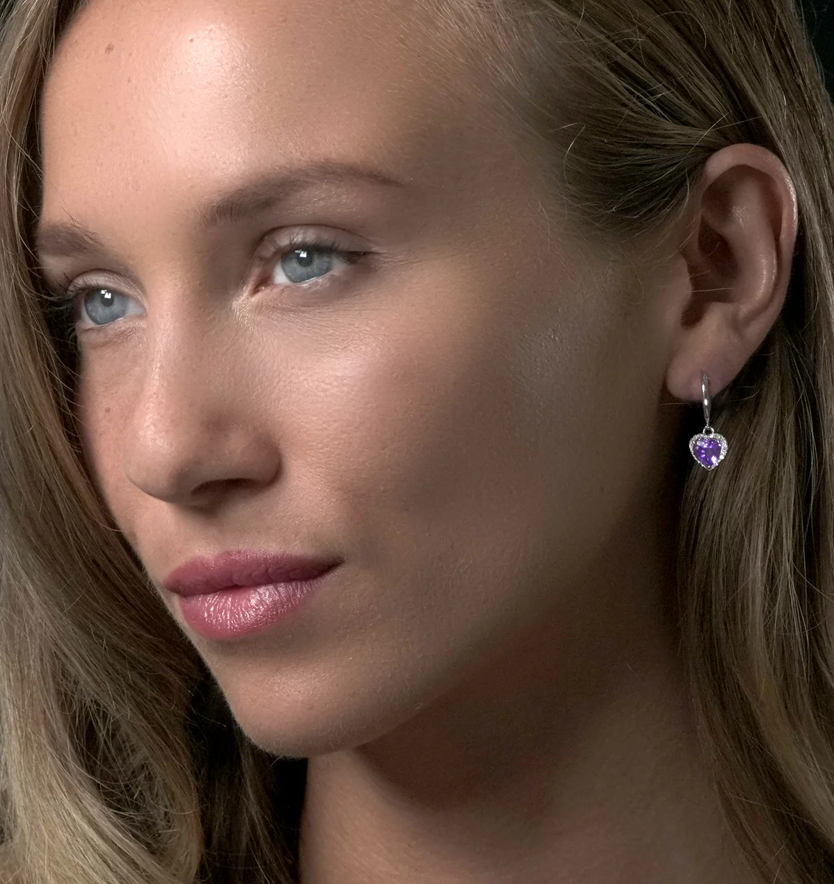Stellato Amethyst and Diamond Pave Heart Earrings in 9K White Gold - Image 2