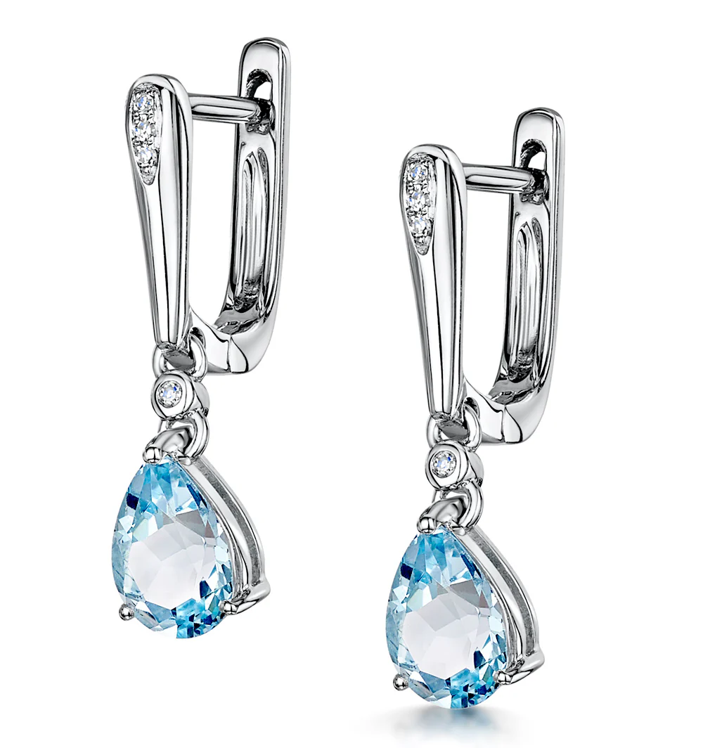 Stellato Blue Topaz and Diamond Earrings 0.03ct in 9K White Gold - Image 3