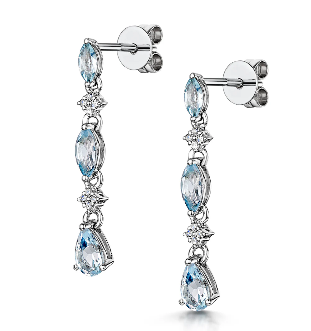 Stellato Collection Blue Topaz and Diamond Earrings in 9K White Gold - Image 3