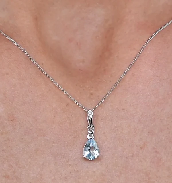 Stellato Collection Blue Topaz Diamond Necklace in 9K White Gold - Image 3