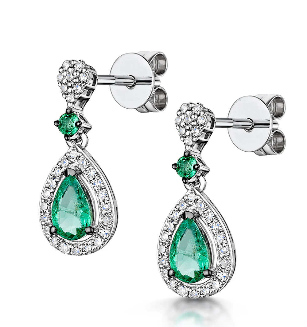 Stellato Collection Emerald and Diamond Earrings 0.18ct 9K White Gold - Image 3