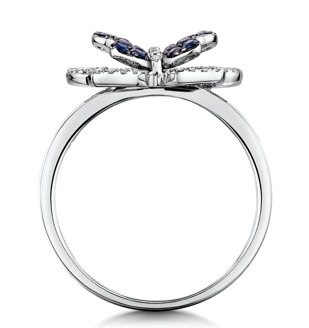 Stellato Collection Sapphire and Diamond Butterfly Ring 9K White Gold - Image 3