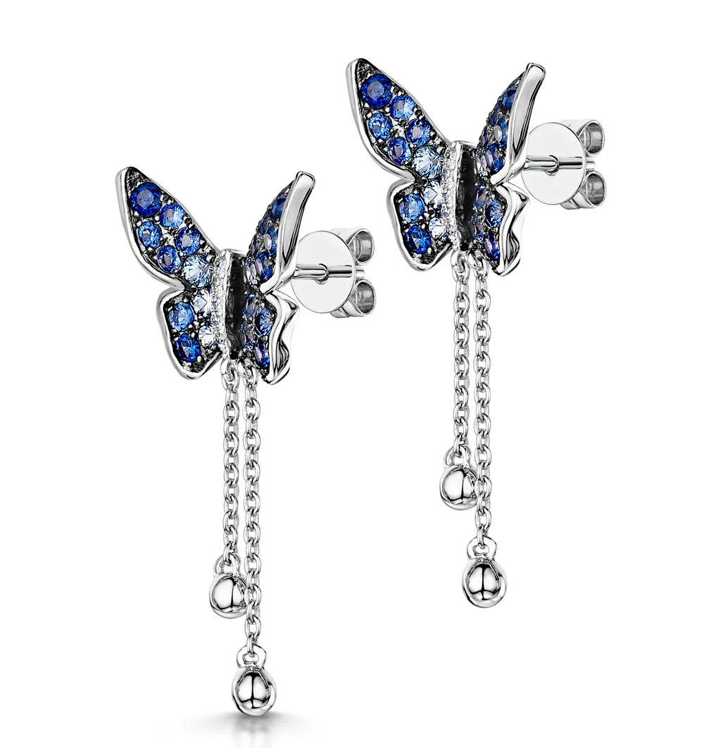 Stellato Collection Sapphire Butterfly Diamond Earrings 9K White Gold - Image 3