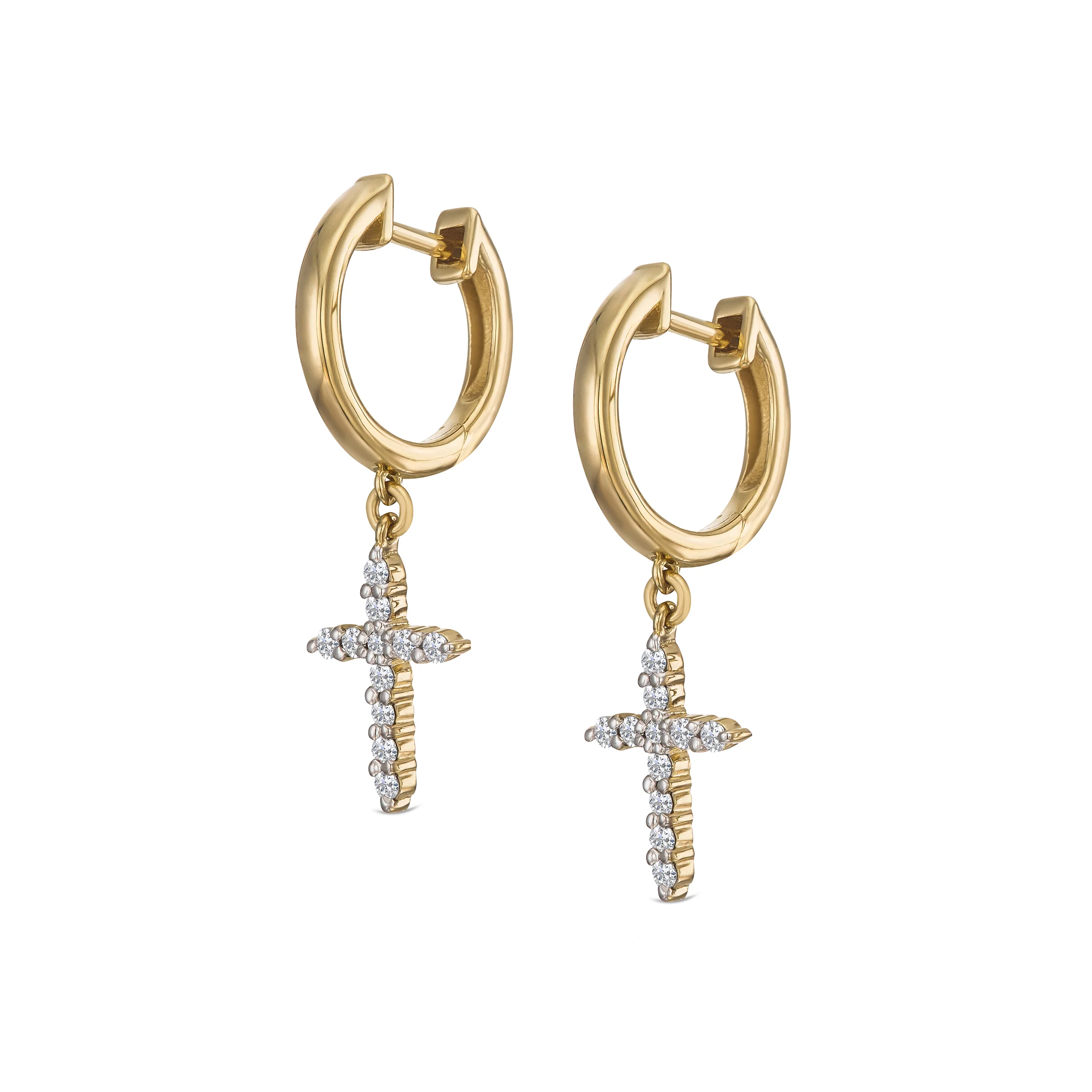Stellato Cross Hoop 0.24ct H/SI Round Cut Lab Diamond Earrings in 18K Gold Vermeil - Image 5
