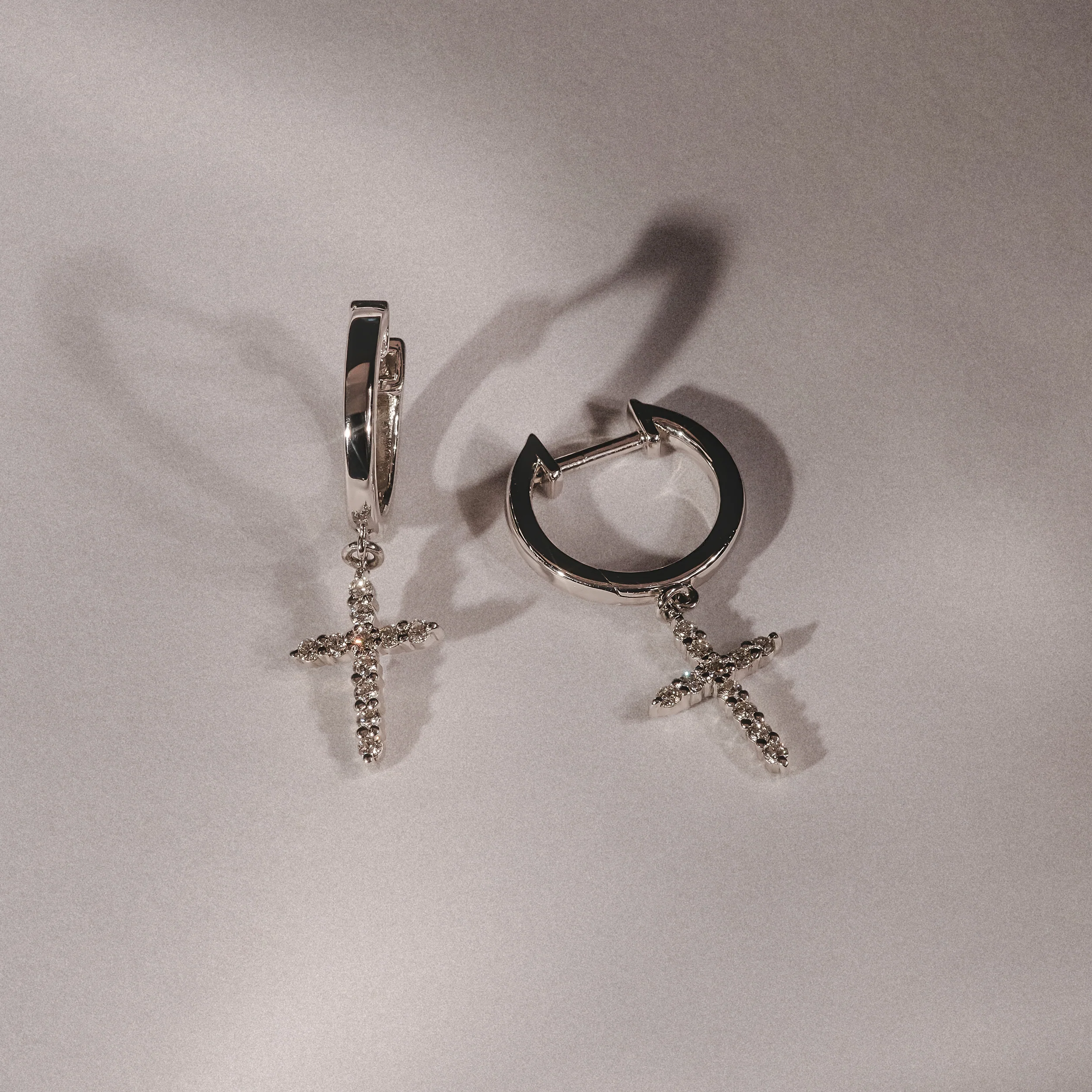 Stellato Cross Hoop 0.24ct H/SI Round Cut Lab Diamond Earrings in Silver - Image 4
